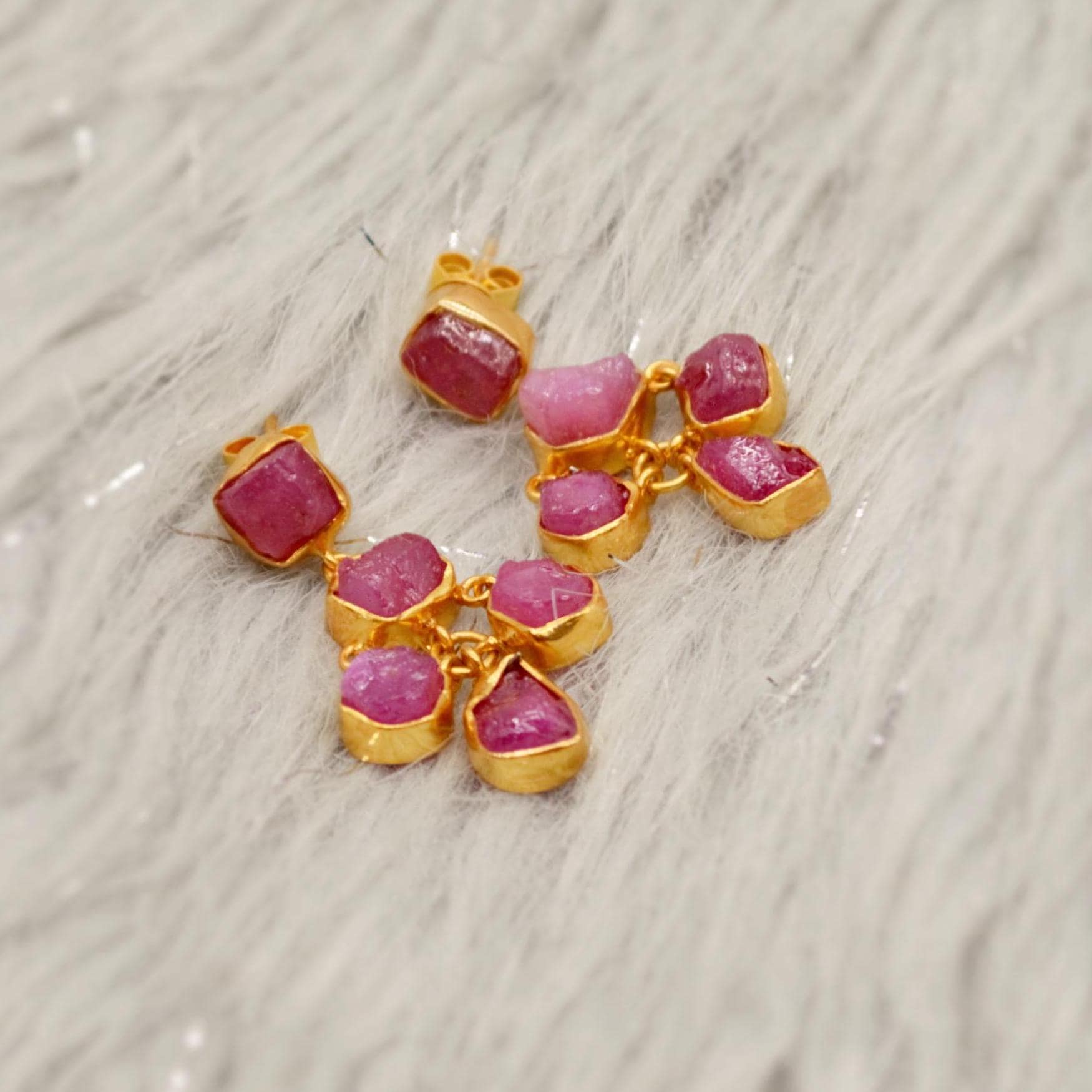 Raw Ruby Silver Earrings, Ruby Jewelry, Red, Pink Gemstone Earrings, July Birthstone Earrings, Handmade Gold Earrings, Gifts For Her