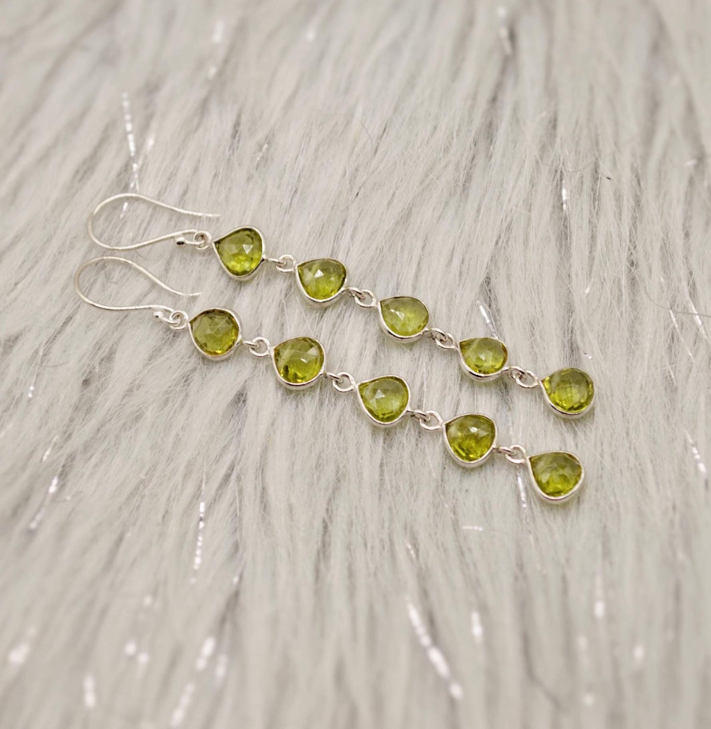 Peridot Earrings, Sterling Silver Earrings, August Birthstone, Unique Statement Long Dangle Drop Earrings, Green Gemstone Earrings