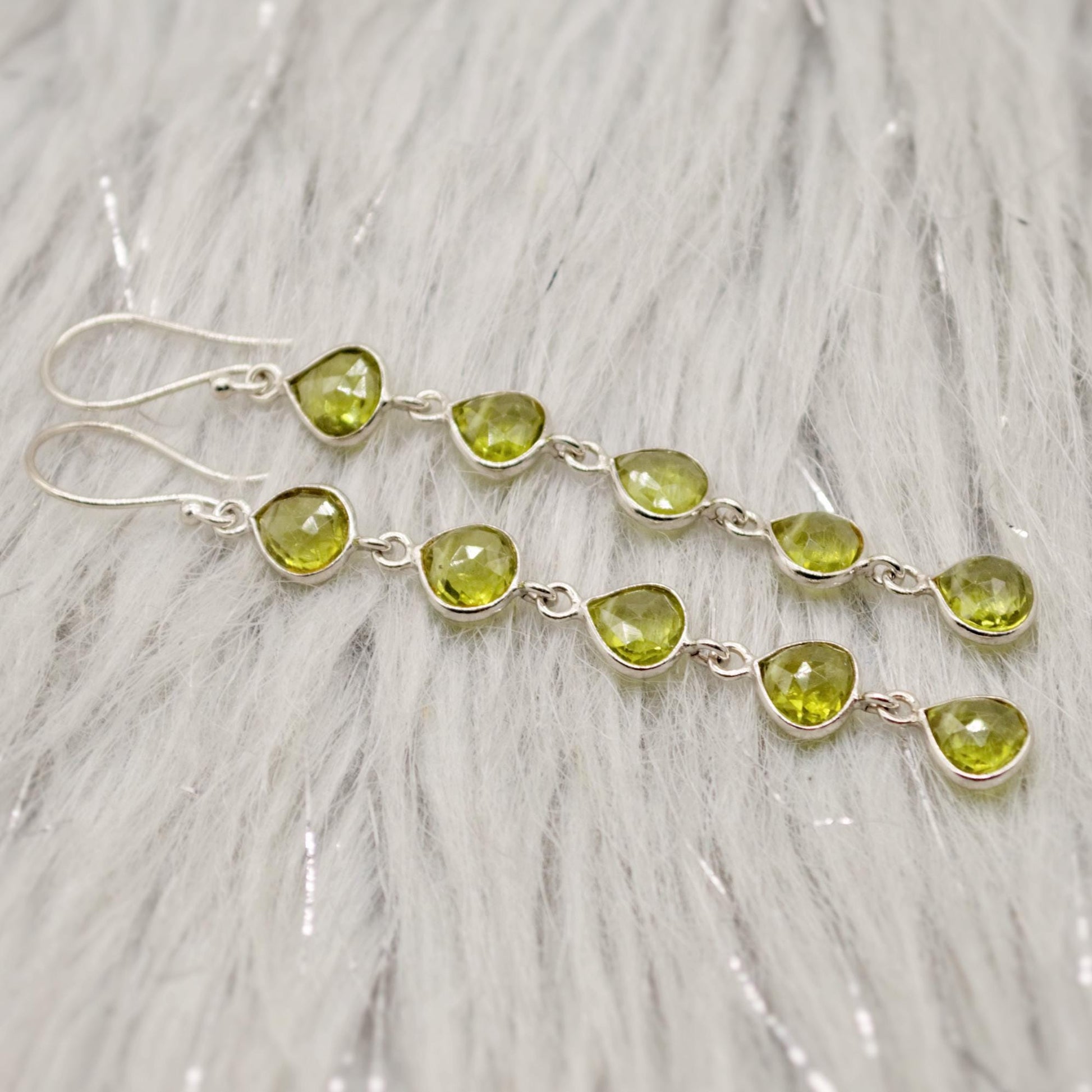 Peridot Earrings, Sterling Silver Earrings, August Birthstone, Unique Statement Long Dangle Drop Earrings, Green Gemstone Earrings