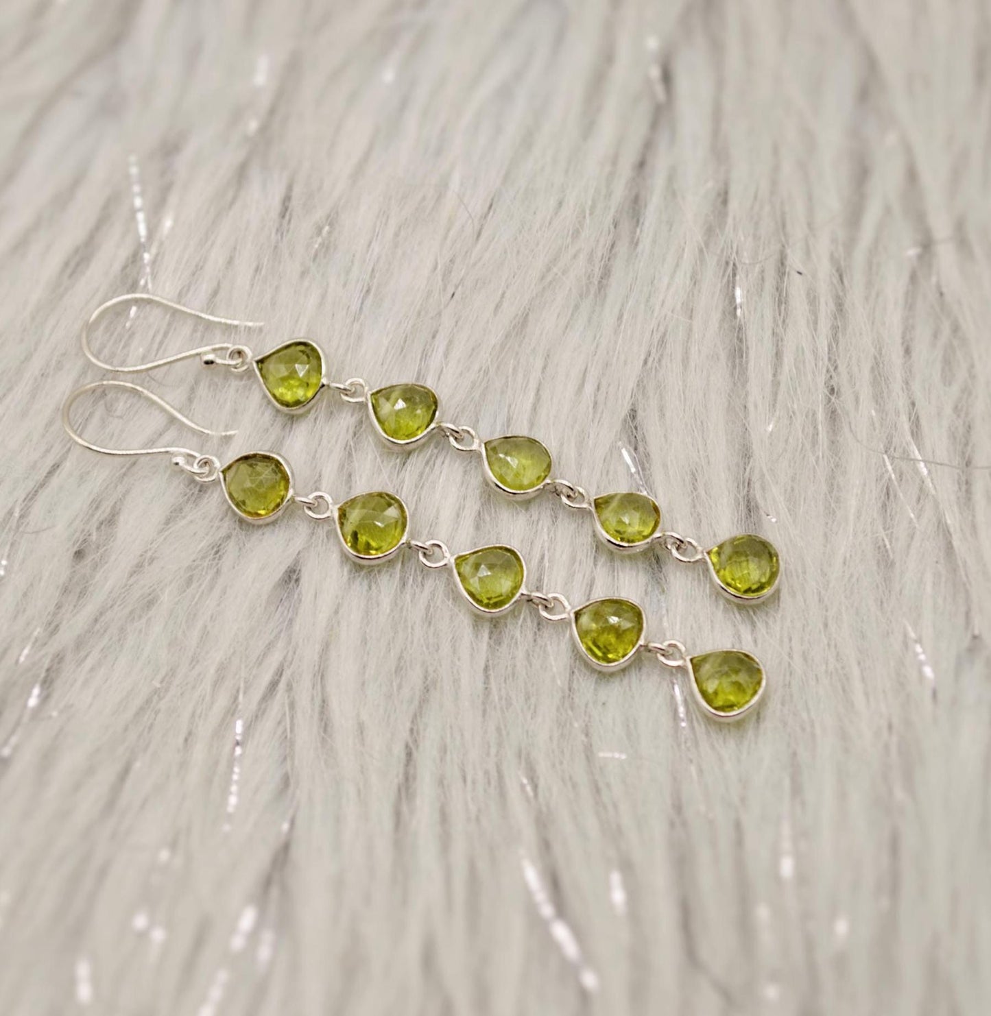 Peridot Earrings, Sterling Silver Earrings, August Birthstone, Unique Statement Long Dangle Drop Earrings, Green Gemstone Earrings