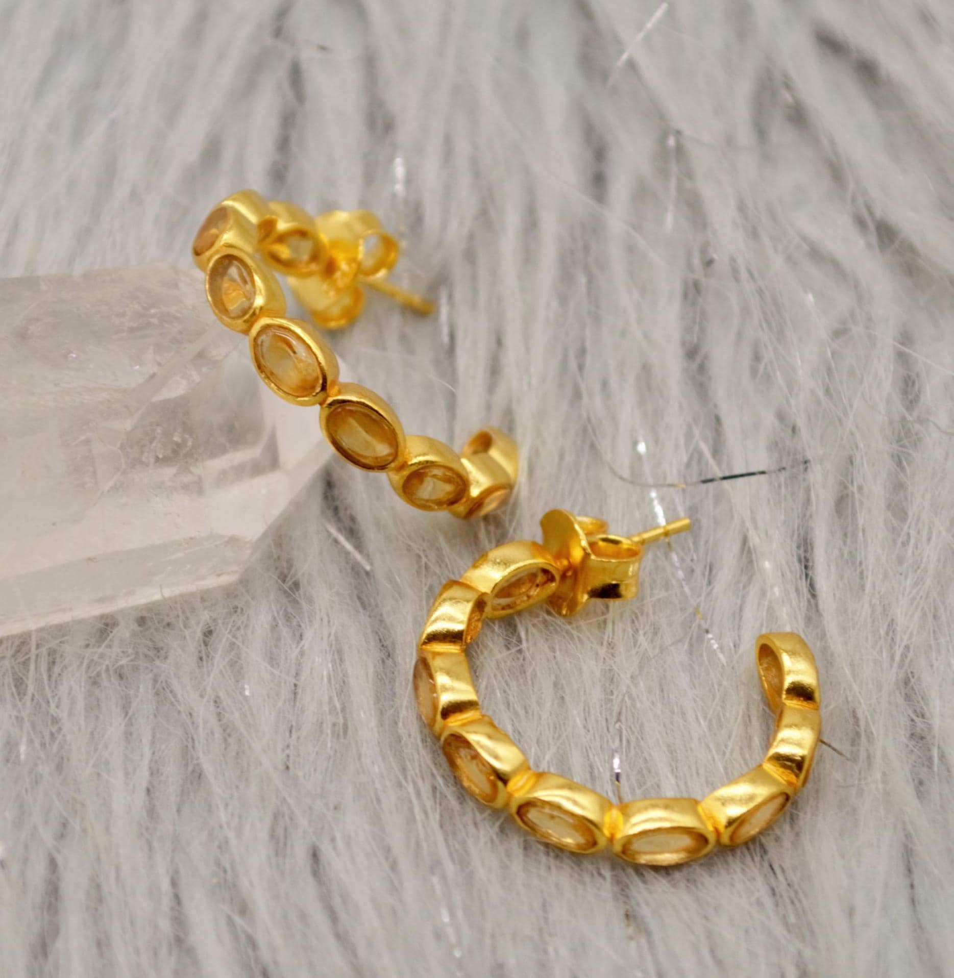 Citrine Hoop Earrings, Huggies Earrings, Citrine Jewelry, November Birthstone, Minimalist Silver Earrings, Gold Earrings