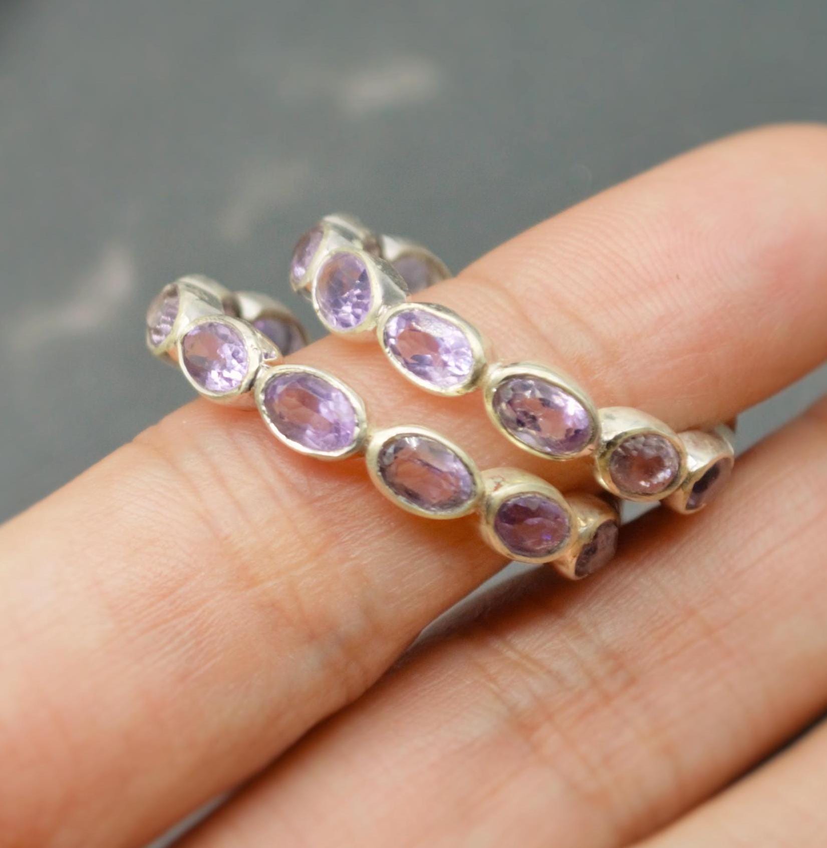 Amethyst Hoop Earrings, Huggies Earrings, February Birthstone, Minimalist Silver Earrings
