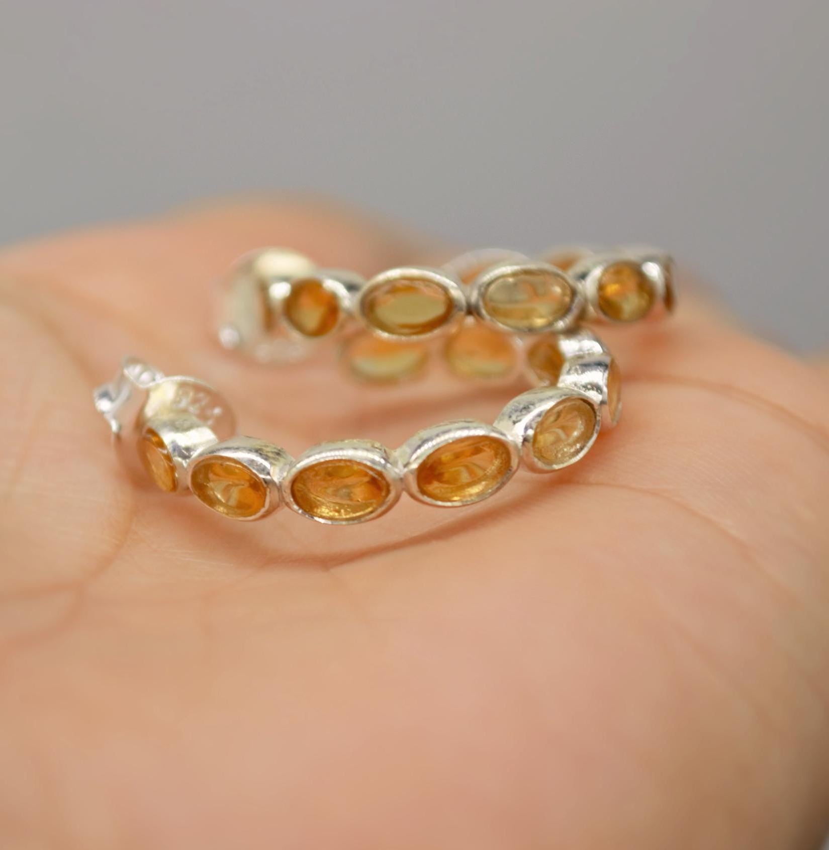 Citrine, Amethyst Hoop Earrings, Huggies Earrings, Citrine Jewelry, November, Birthstone, Minimalist Silver Earrings