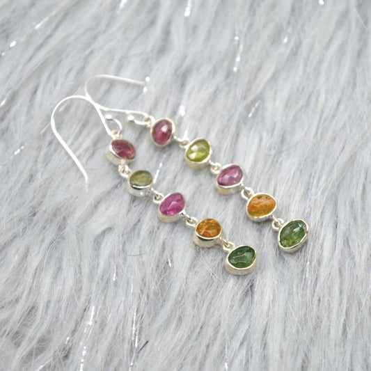 Tourmaline Earrings, Green, Pink Tourmaline Jewelry, Sterling Silver Earrings, Dangle Drop Gold Earrings, October Birthstone, Gift For Her