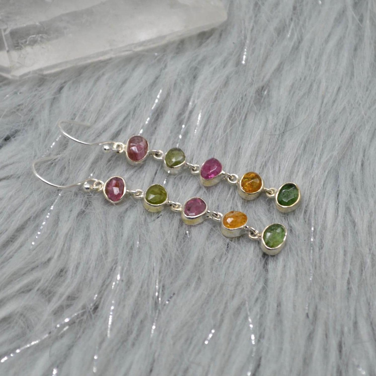 Tourmaline Earrings, Green, Pink Tourmaline Jewelry, Sterling Silver Earrings, Dangle Drop Gold Earrings, October Birthstone, Gift For Her