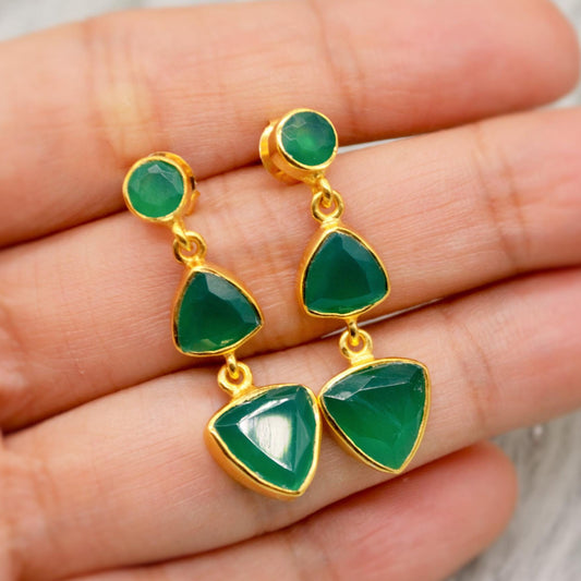 Green Onyx Sterling Silver Earrings, Statement Dangle Drops, Green Onyx Jewelry, Gemstone Earrings, Gifts For Her
