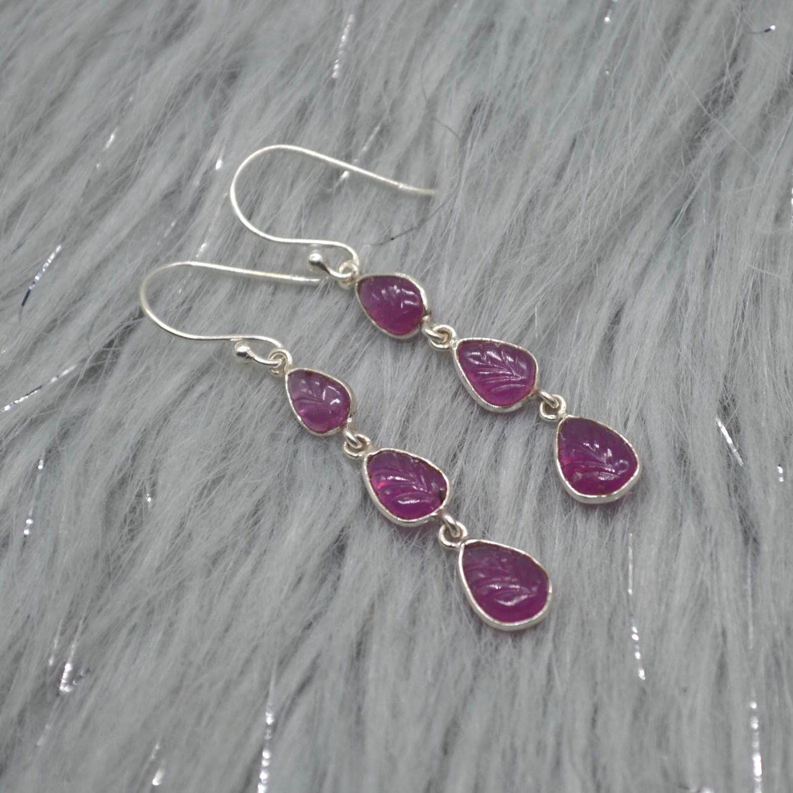 Ruby Earrings Dangle Drop, Ruby Jewelry, July Birthstone, Handmade Red Pink Gemstone Earrings, Gift Earrings For Women