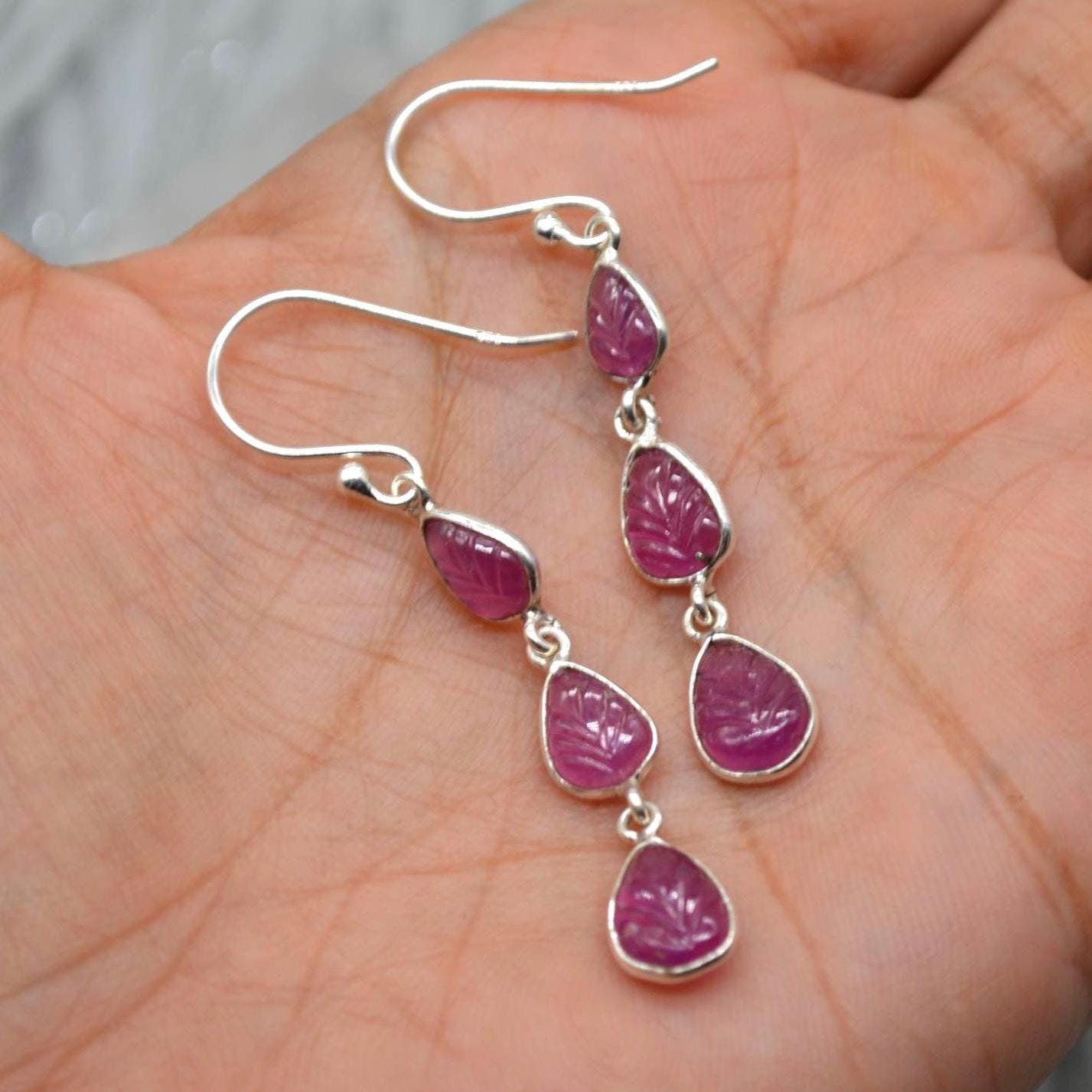 Ruby Earrings Dangle Drop, Ruby Jewelry, July Birthstone, Handmade Red Pink Gemstone Earrings, Gift Earrings For Women
