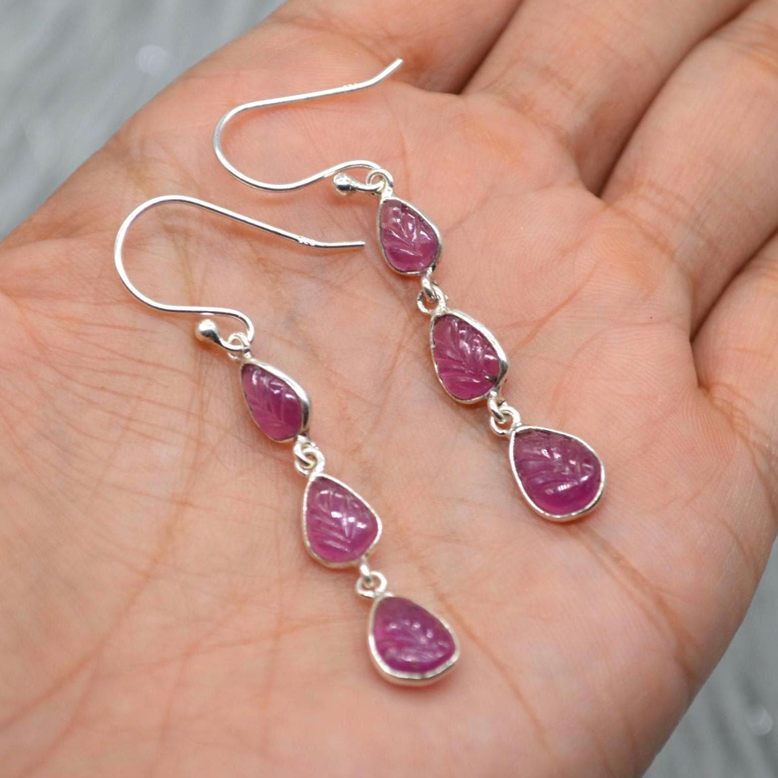 Ruby Earrings Dangle Drop, Ruby Jewelry, July Birthstone, Handmade Red Pink Gemstone Earrings, Gift Earrings For Women