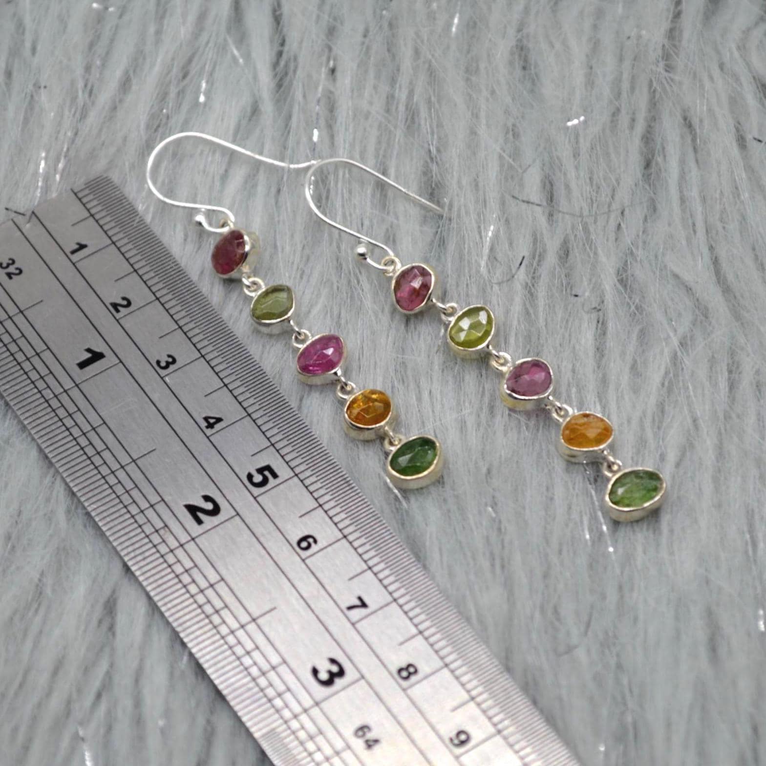 Tourmaline Earrings, Green, Pink Tourmaline Jewelry, Sterling Silver Earrings, Dangle Drop Gold Earrings, October Birthstone, Gift For Her