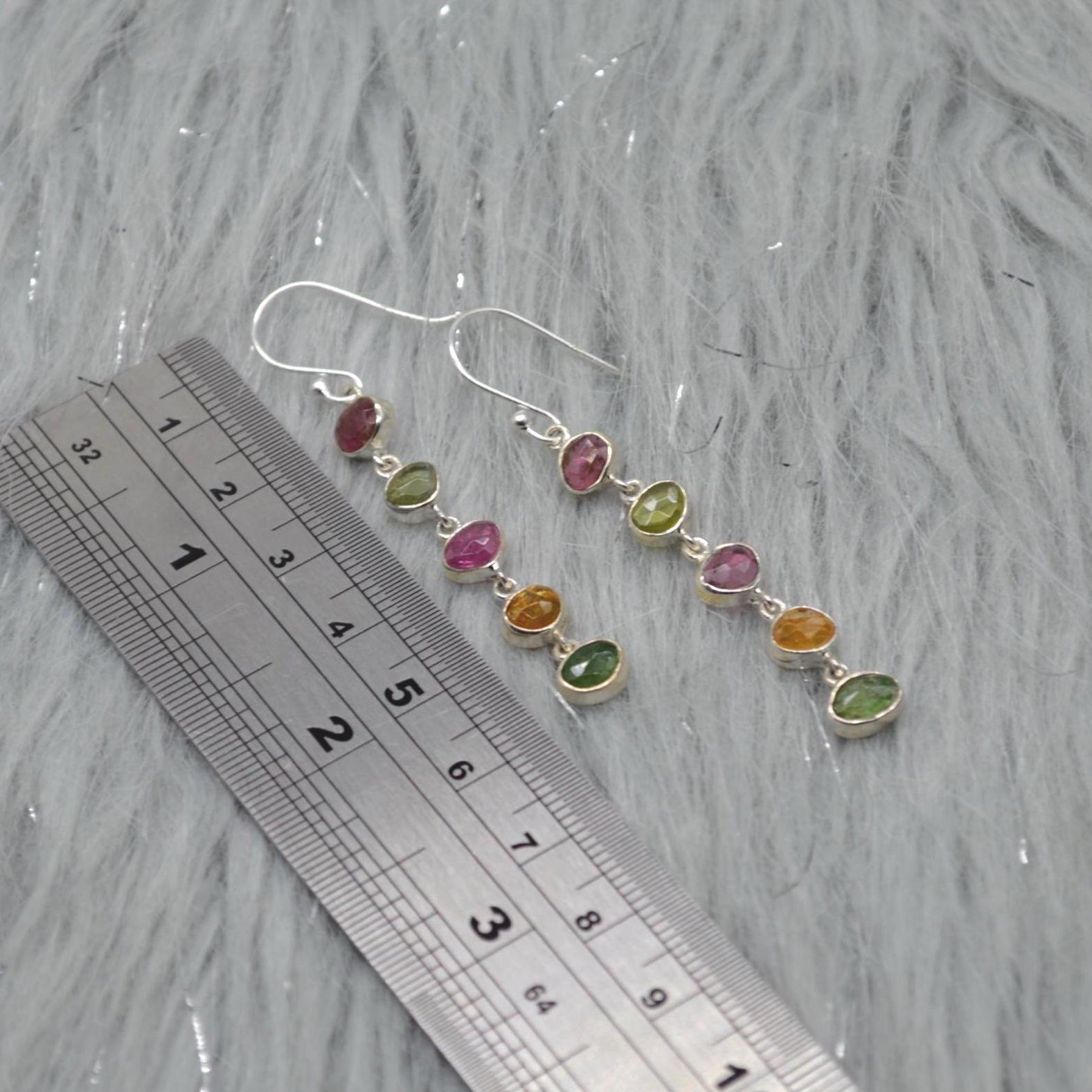 Tourmaline Earrings, Green, Pink Tourmaline Jewelry, Sterling Silver Earrings, Dangle Drop Gold Earrings, October Birthstone, Gift For Her