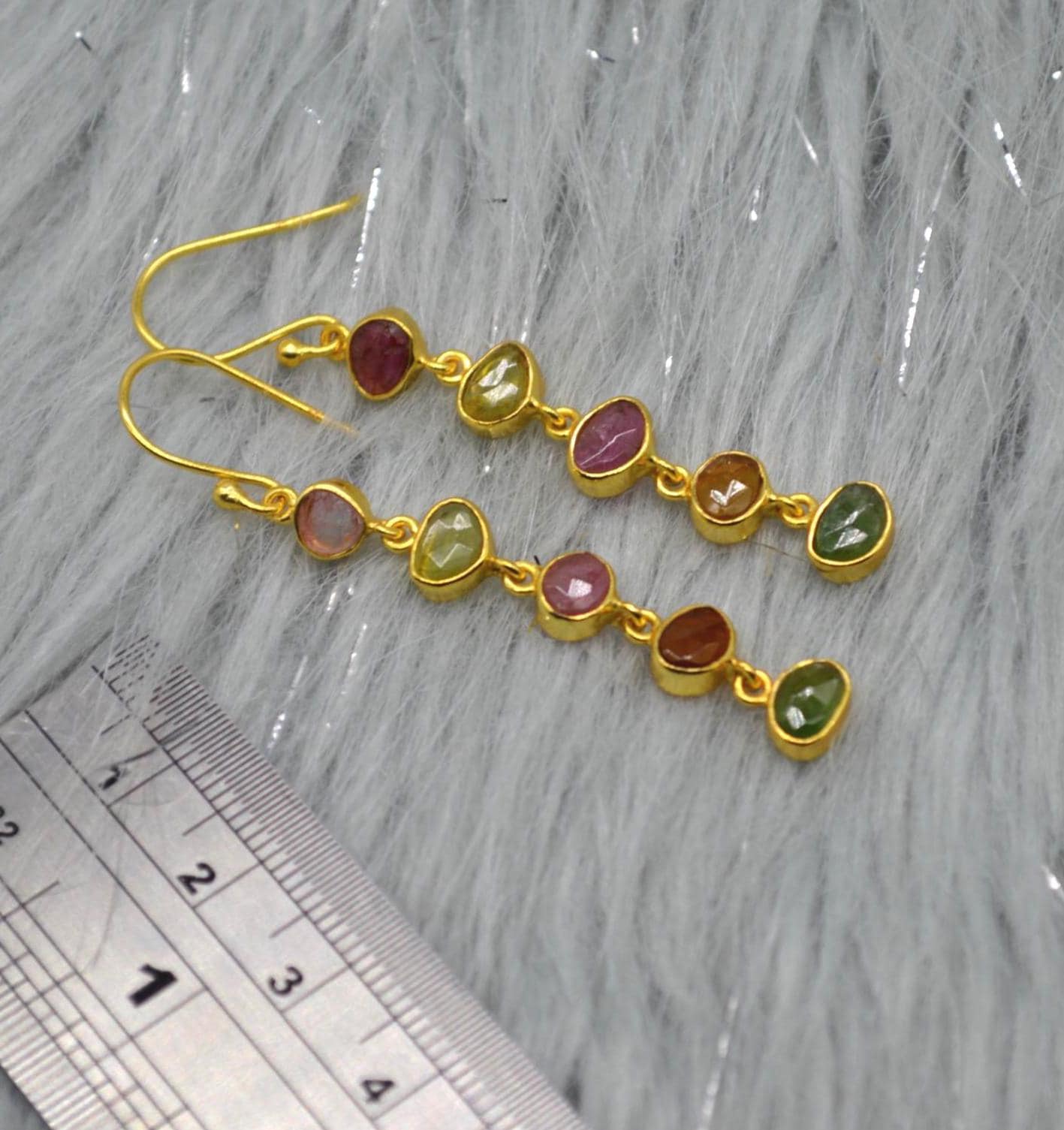 Tourmaline Earrings, Green, Pink Tourmaline Jewelry, Sterling Silver Earrings, Dangle Drop Gold Earrings, October Birthstone, Gift For Her