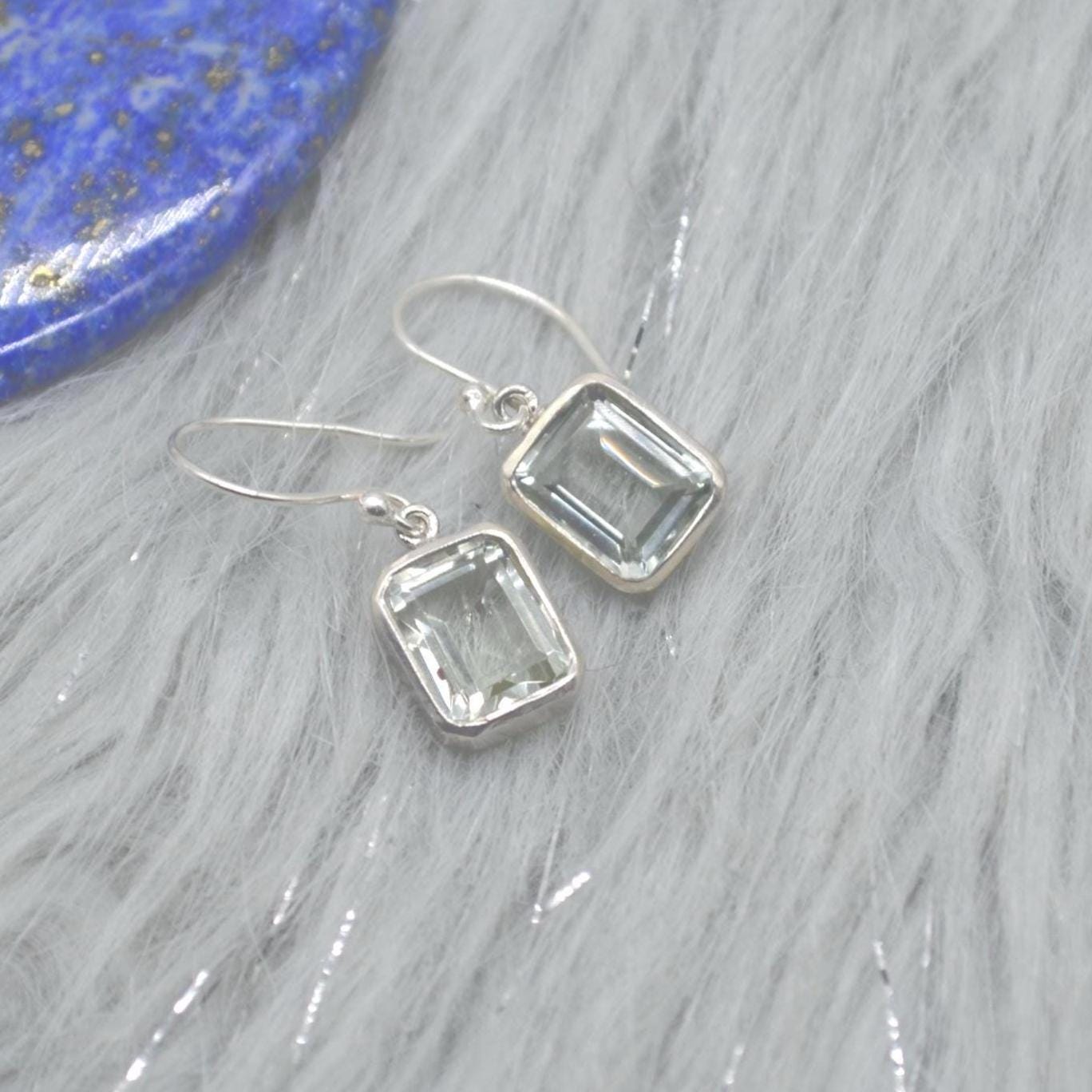 Green Amethyst Silver Drop Earrings, Green Amethyst Jewelry, Minimalist Gold Earrings, February Birthstone Earrings, Handmade Gifts For Her