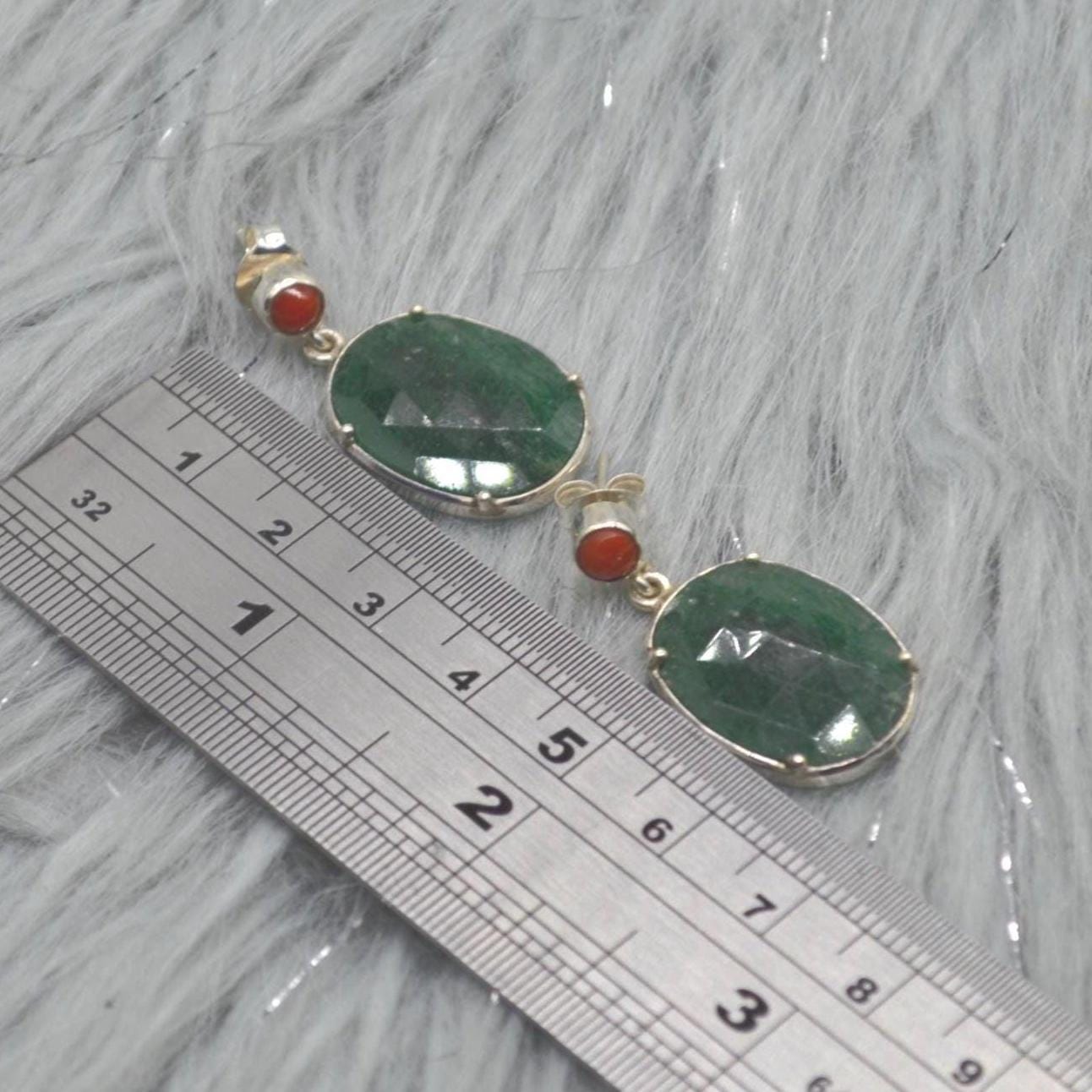 Green Aventurine, Red Coral Silver Earrings, Oval Dangle Drop Earrings, Green Gemstone, Unique Handmade Sterling Silver Earrings For Her