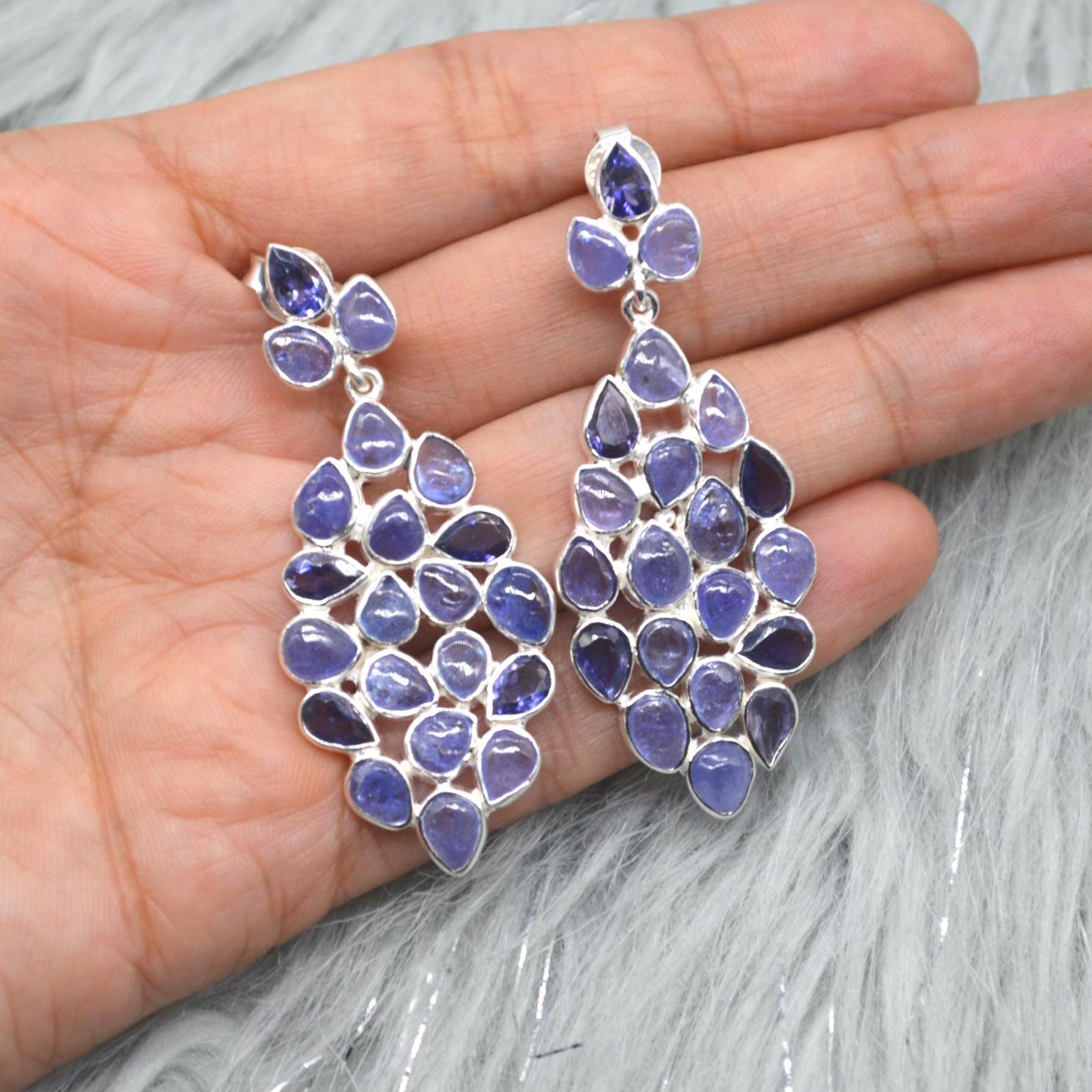 Iolite, Tanzanite Dangle Silver Earrings, Blue Gemstone Earrings, December Birthstone, Tanzanite Jewelry For Her, Unique Handmade Gift