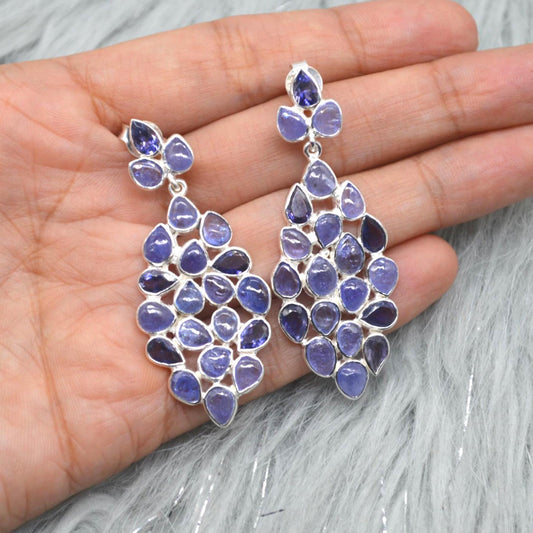 Iolite, Tanzanite Dangle Silver Earrings, Blue Gemstone Earrings, December Birthstone, Tanzanite Jewelry For Her, Unique Handmade Gift