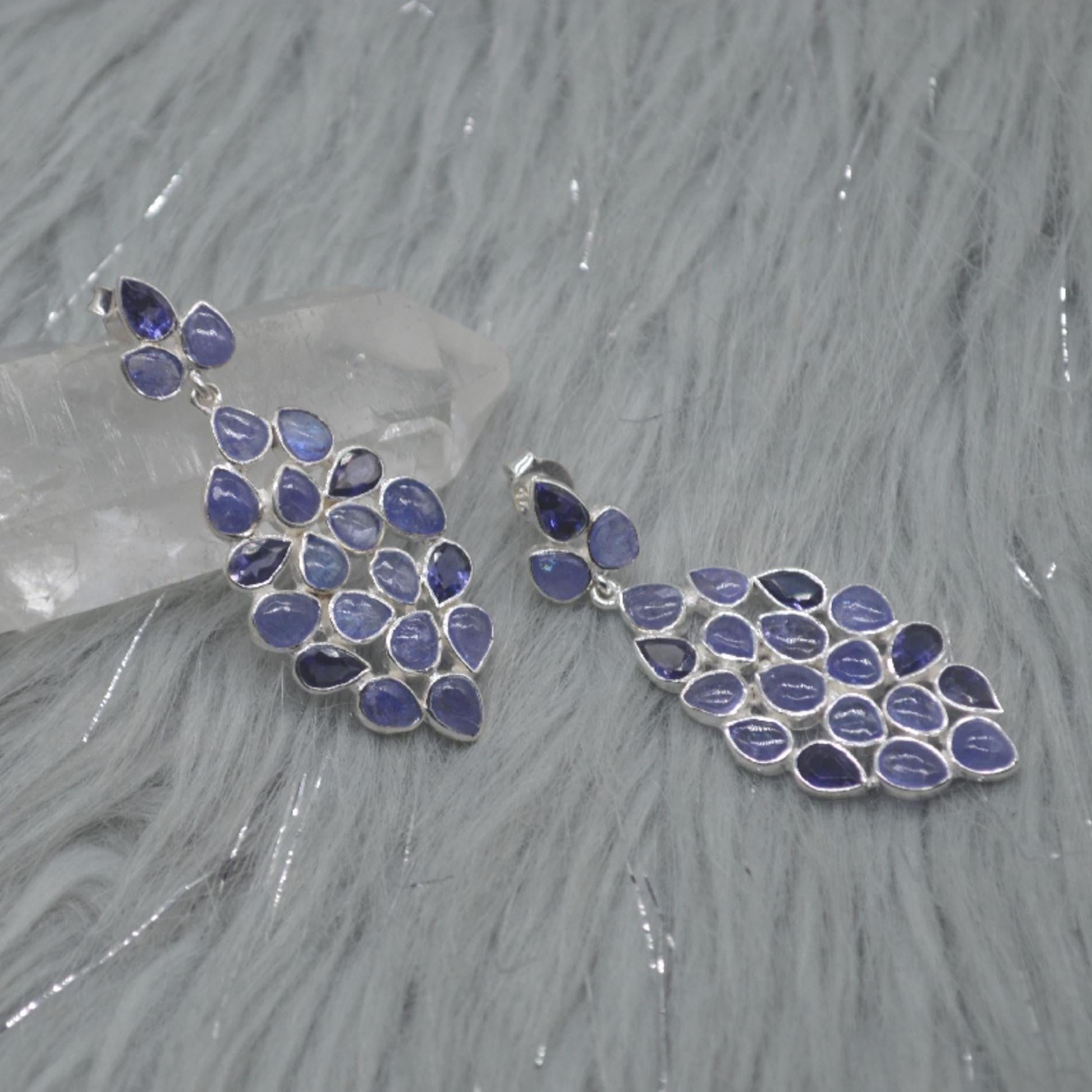 Iolite, Tanzanite Dangle Silver Earrings, Blue Gemstone Earrings, December Birthstone, Tanzanite Jewelry For Her, Unique Handmade Gift