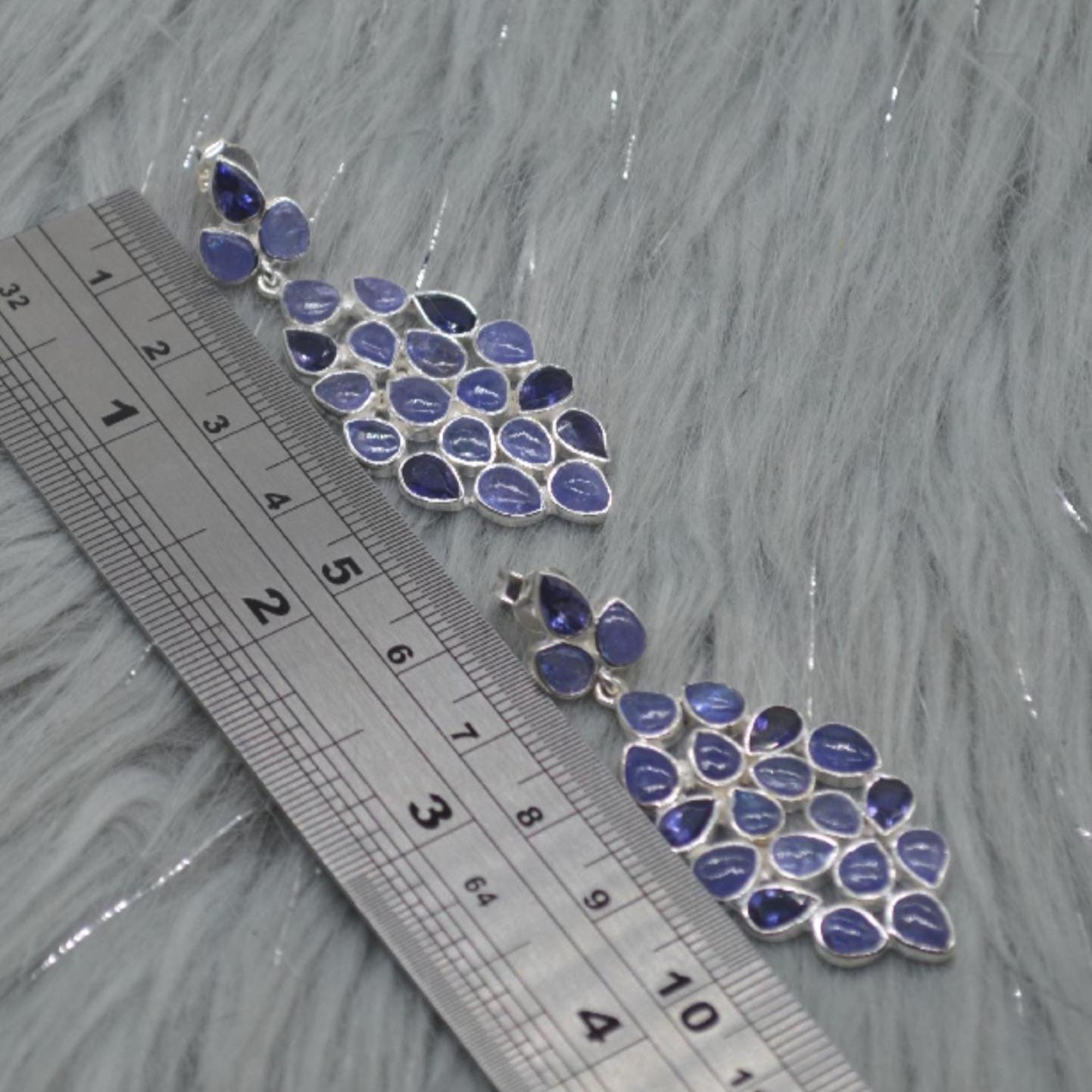 Iolite, Tanzanite Dangle Silver Earrings, Blue Gemstone Earrings, December Birthstone, Tanzanite Jewelry For Her, Unique Handmade Gift