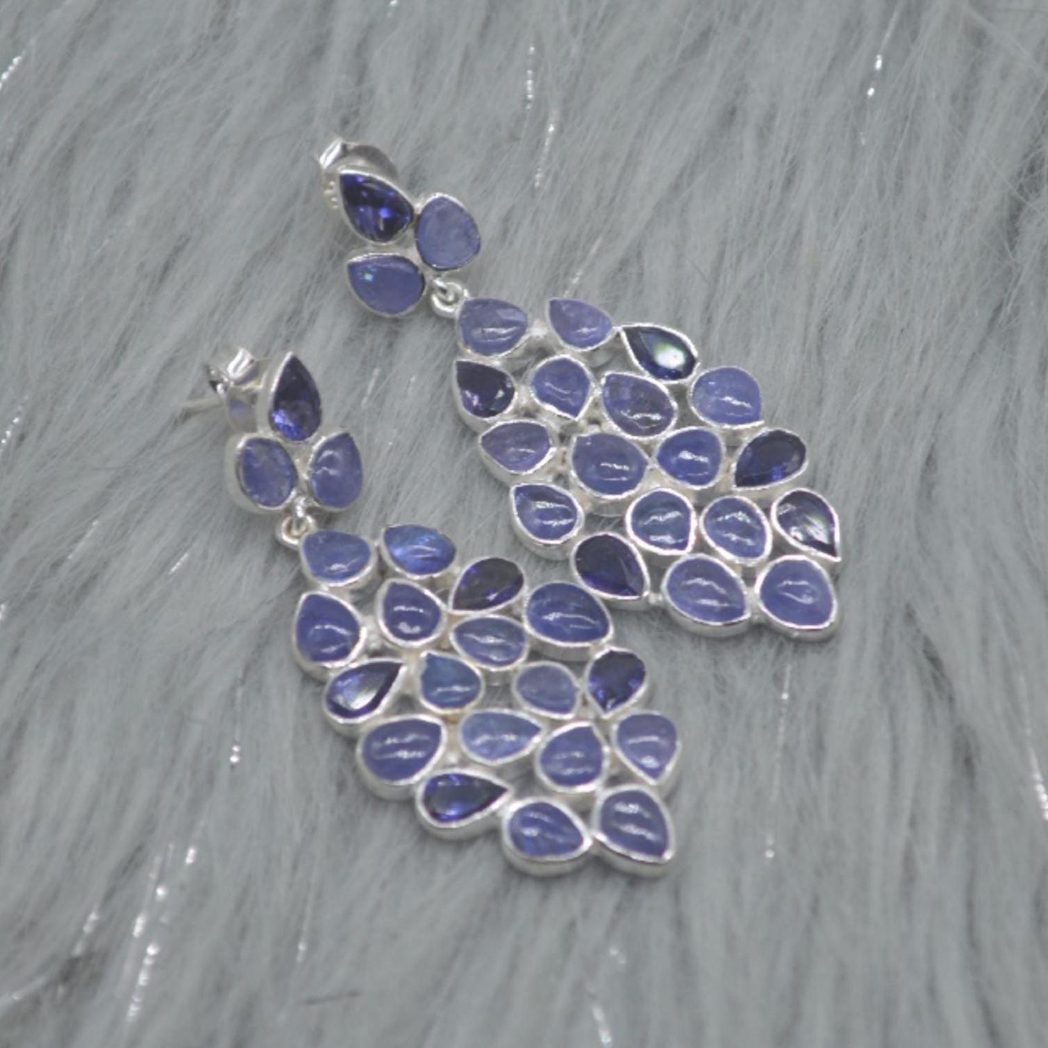 Iolite, Tanzanite Dangle Silver Earrings, Blue Gemstone Earrings, December Birthstone, Tanzanite Jewelry For Her, Unique Handmade Gift