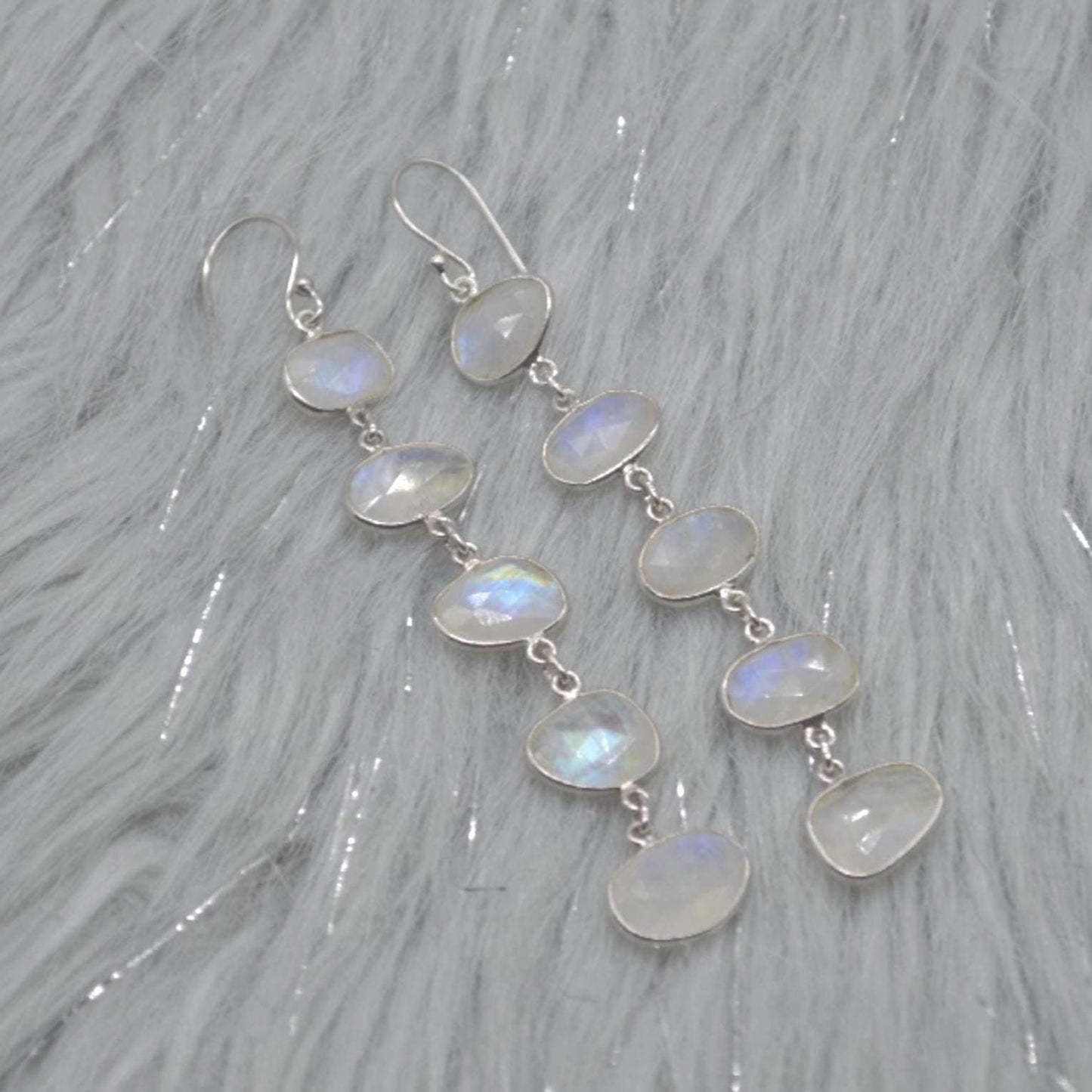 Rainbow Moonstone Sterling Silver Earrings, Moonstone Jewelry, Long Dangle Drop Earrings, Unique Handmade Gemstone Earrings, Gifts For Her