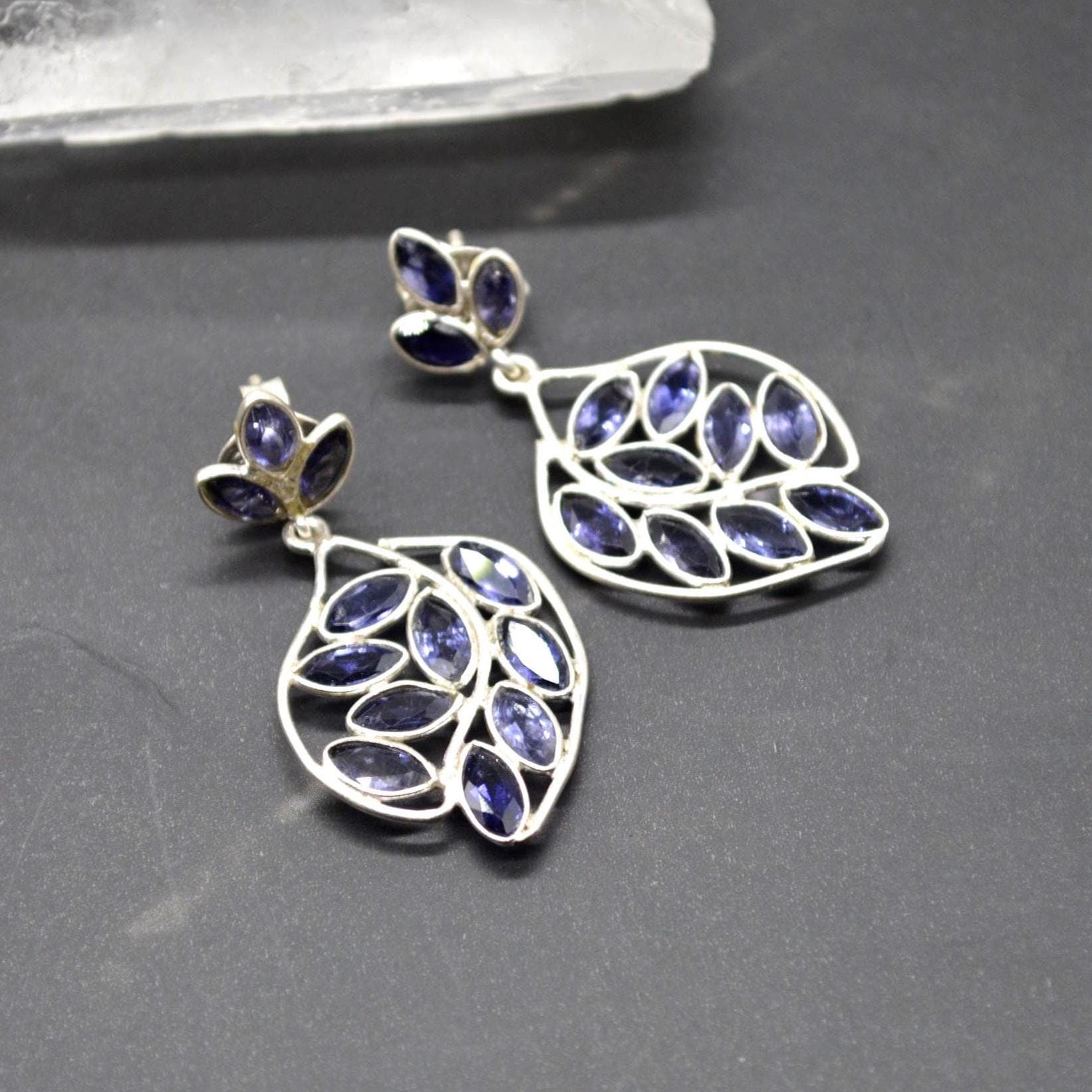 Iolite Sterling Silver Dangle Earrings, Iolite Drop Earrings, Iolite Jewelry, Purple Gemstone Earrings, Gifts For Her