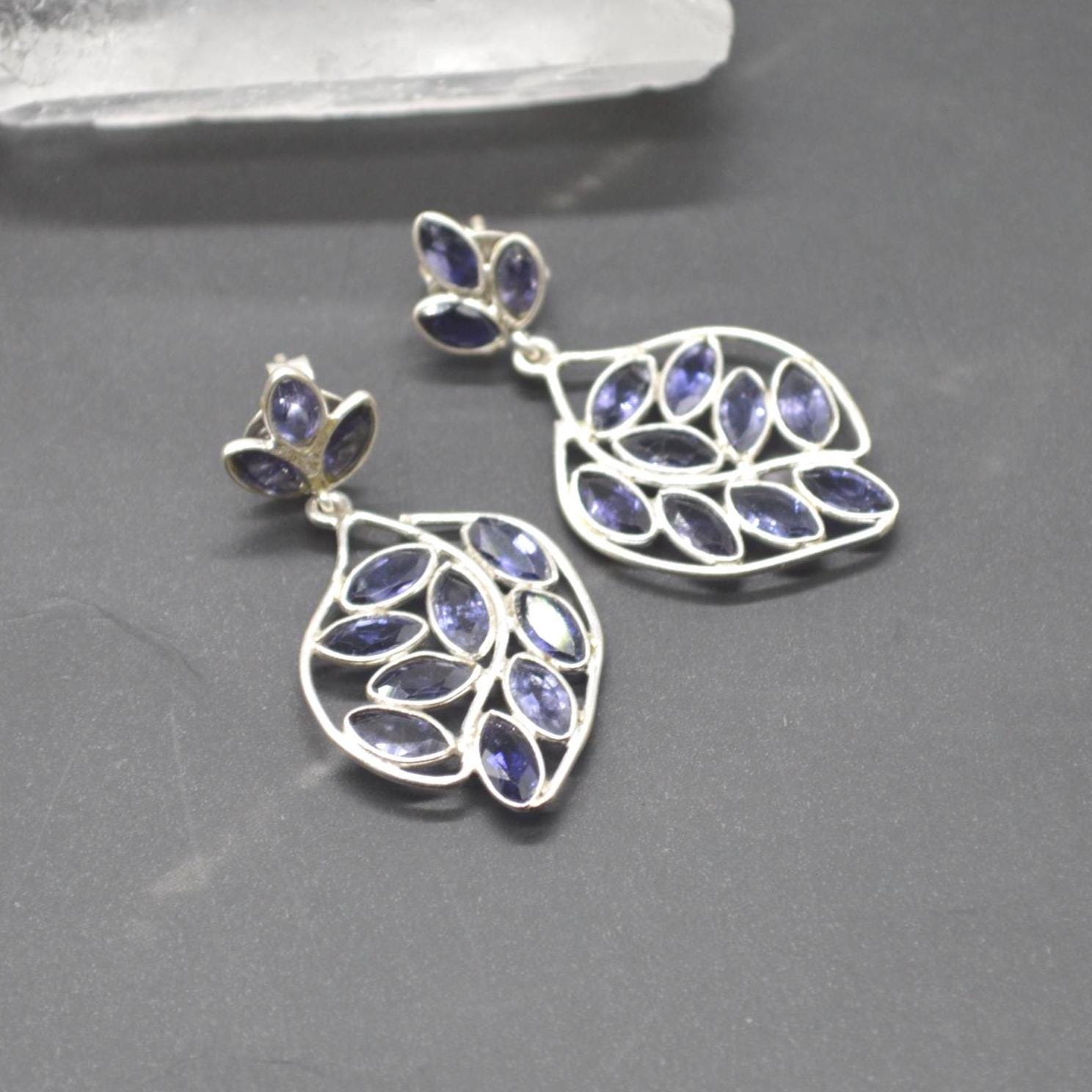 Iolite Sterling Silver Dangle Earrings, Iolite Drop Earrings, Iolite Jewelry, Purple Gemstone Earrings, Gifts For Her