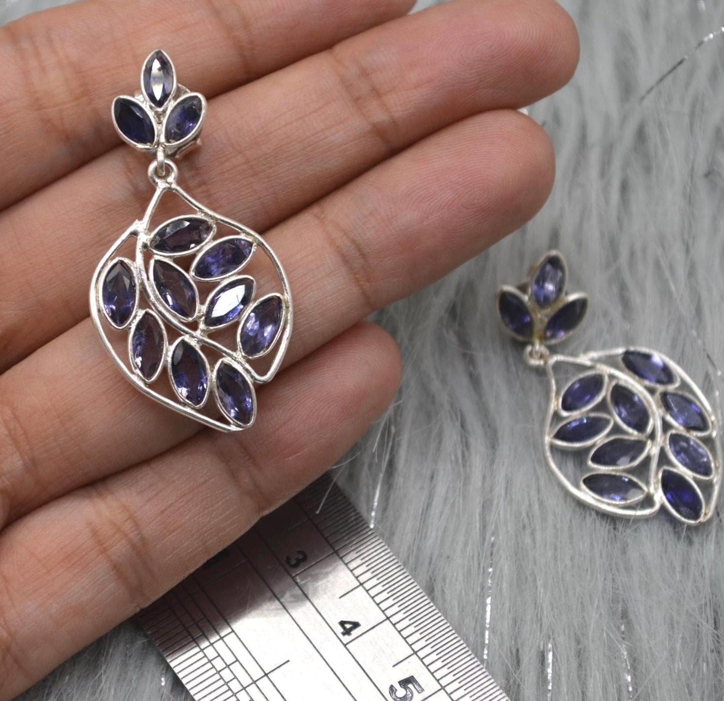 Iolite Sterling Silver Dangle Earrings, Iolite Drop Earrings, Iolite Jewelry, Purple Gemstone Earrings, Gifts For Her