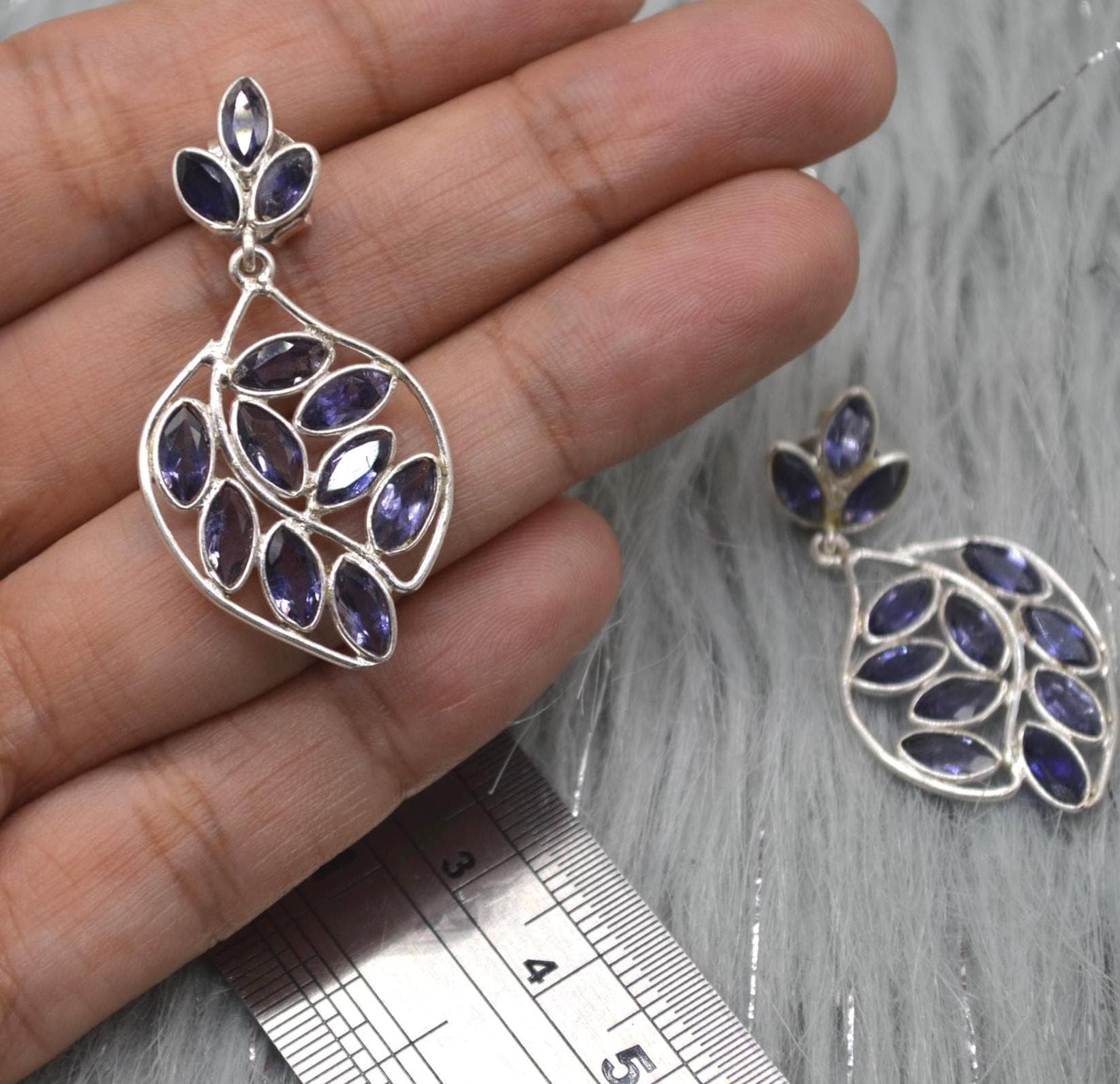 Iolite Sterling Silver Dangle Earrings, Iolite Drop Earrings, Iolite Jewelry, Purple Gemstone Earrings, Gifts For Her