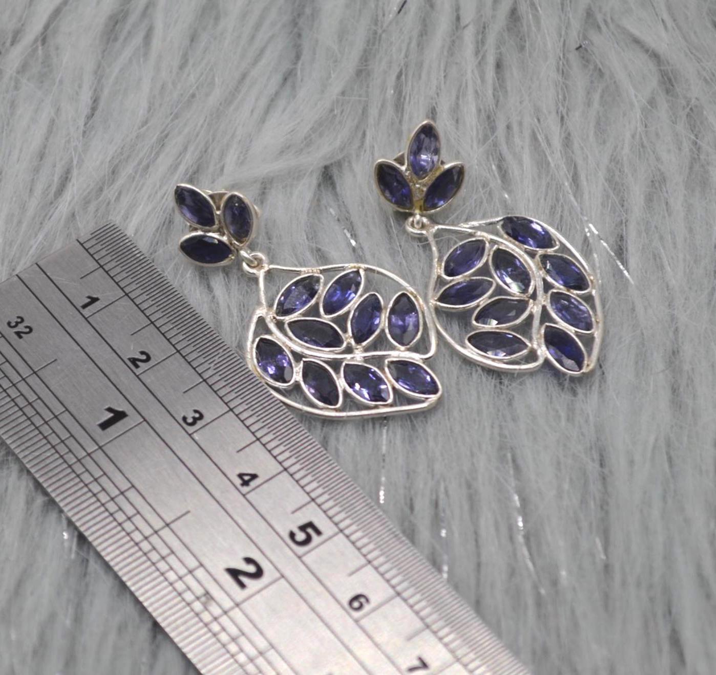 Iolite Sterling Silver Dangle Earrings, Iolite Drop Earrings, Iolite Jewelry, Purple Gemstone Earrings, Gifts For Her