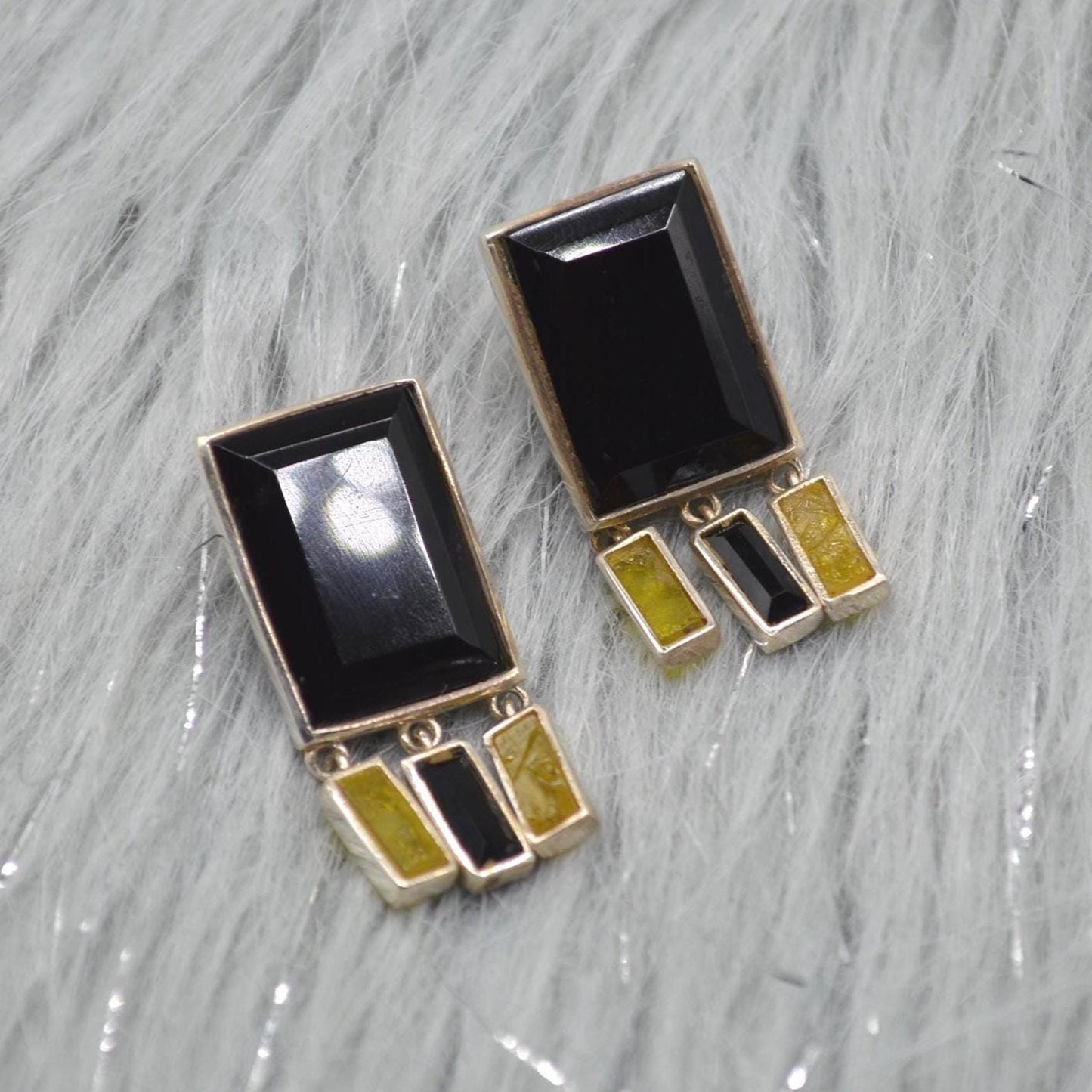 Black Onyx, Raw Sapphire Sterling Silver Earrings, Yellow Sapphire Earrings, Onyx Jewelry, September Birthstone, Gemstone Earrings For Women