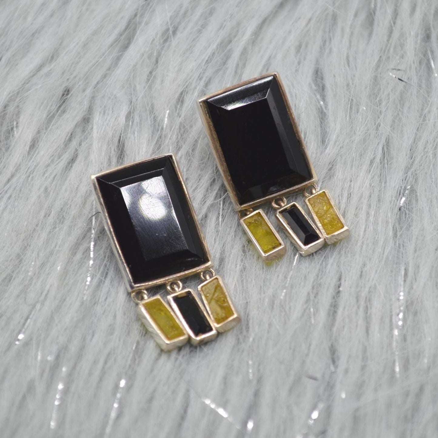 Black Onyx, Raw Sapphire Sterling Silver Earrings, Yellow Sapphire Earrings, Onyx Jewelry, September Birthstone, Gemstone Earrings For Women