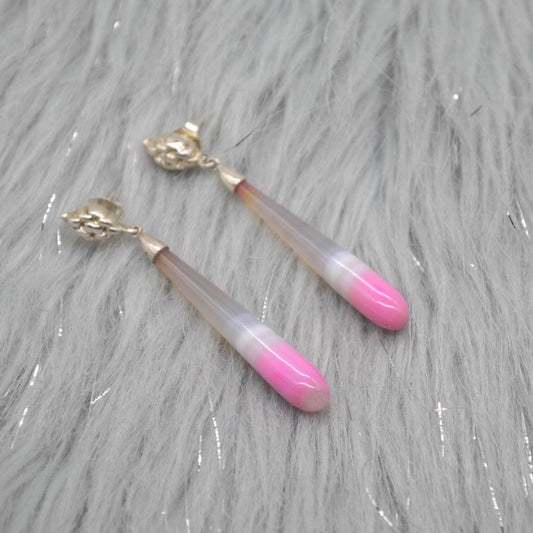 Pink Chalcedony Drop Earrings, Sterling Silver Dangle Earrings, Chalcedony Jewelry, Pink Gemstone Earrings, Long Earrings, Gifts For Her