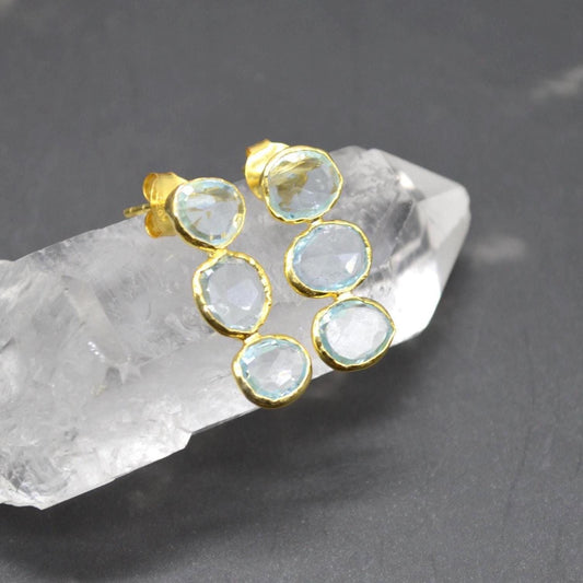 Blue Topaz Drop Earrings, Gold Plated Sterling Silver Earrings, December Birthstone, Blue Topaz Jewelry, Blue Gemstone, Gift For Her