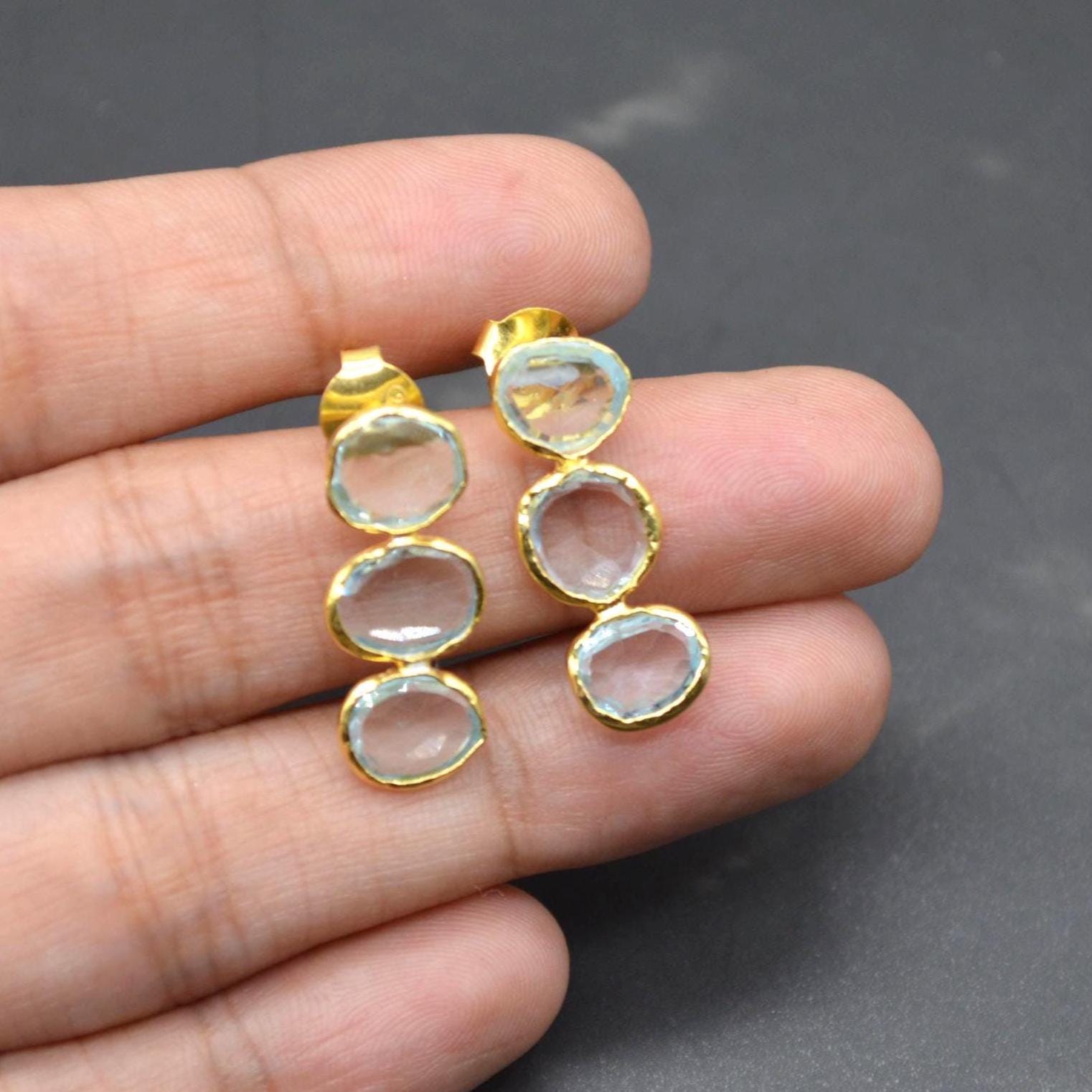 Blue Topaz Drop Earrings, Gold Plated Sterling Silver Earrings, December Birthstone, Blue Topaz Jewelry, Blue Gemstone, Gift For Her