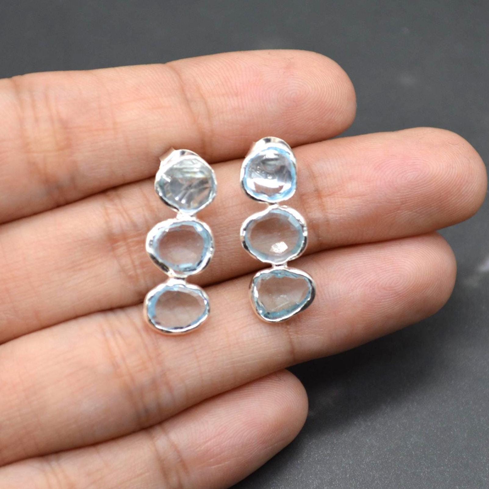 Blue Topaz Drop Earrings, Gold Plated Sterling Silver Earrings, December Birthstone, Blue Topaz Jewelry, Blue Gemstone, Gift For Her