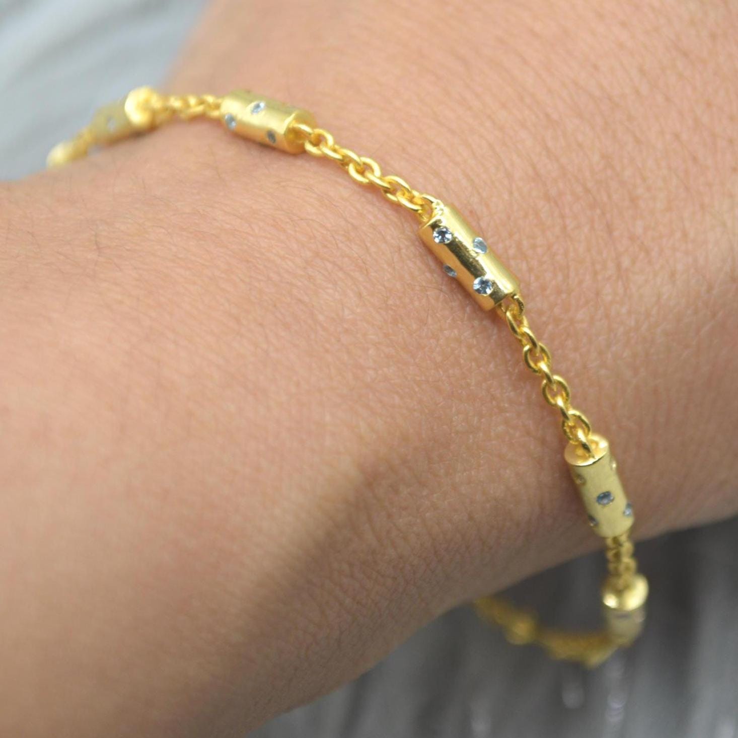 Peridot, Blue Topaz Silver Chain Bracelet, August, December Birthstone, Dainty Gold Bangle Bracelet, Green, Blue Gemstone Bracelet For Women