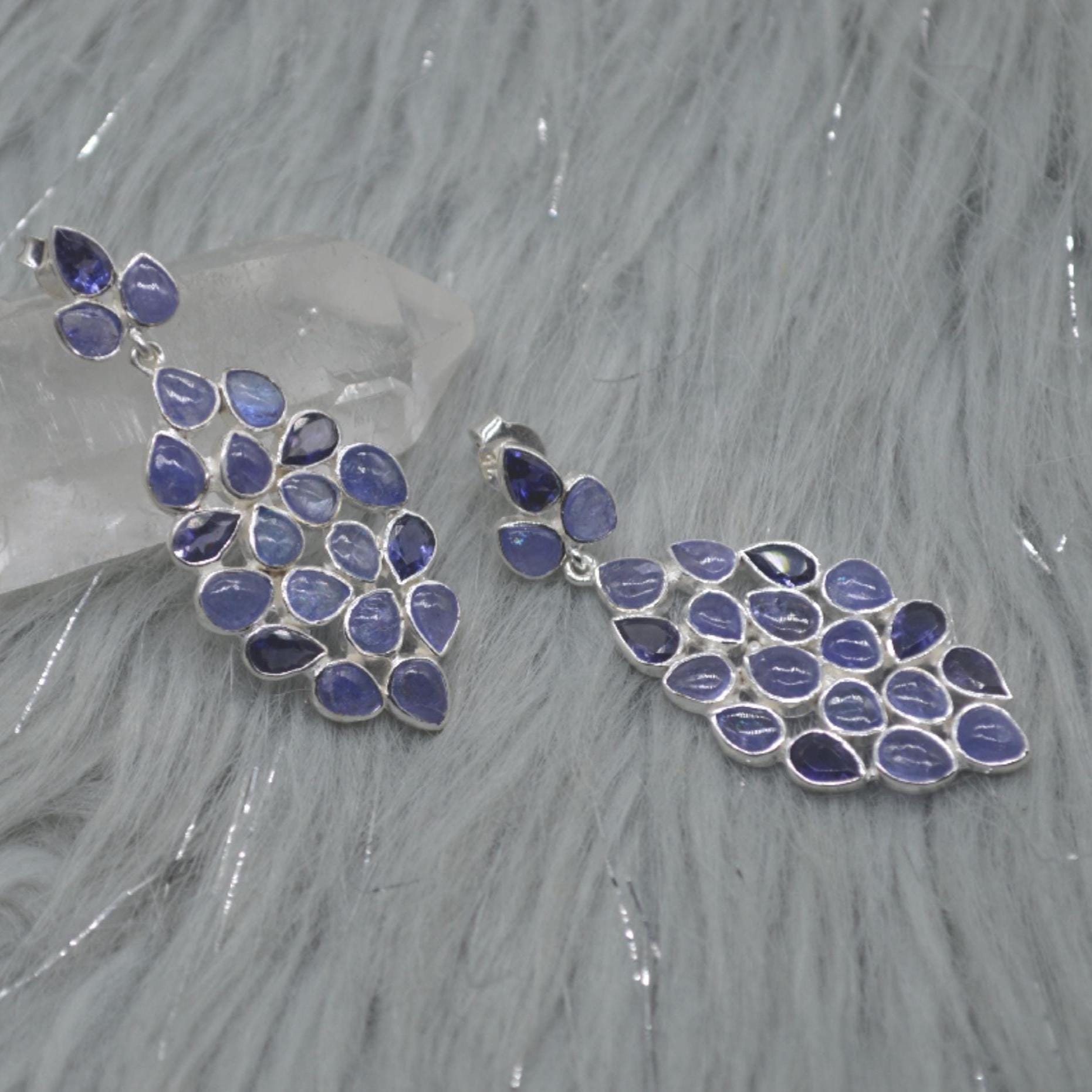 Iolite, Tanzanite Dangle Silver Earrings, Blue Gemstone Earrings, December Birthstone, Tanzanite Jewelry For Her, Unique Handmade Gift