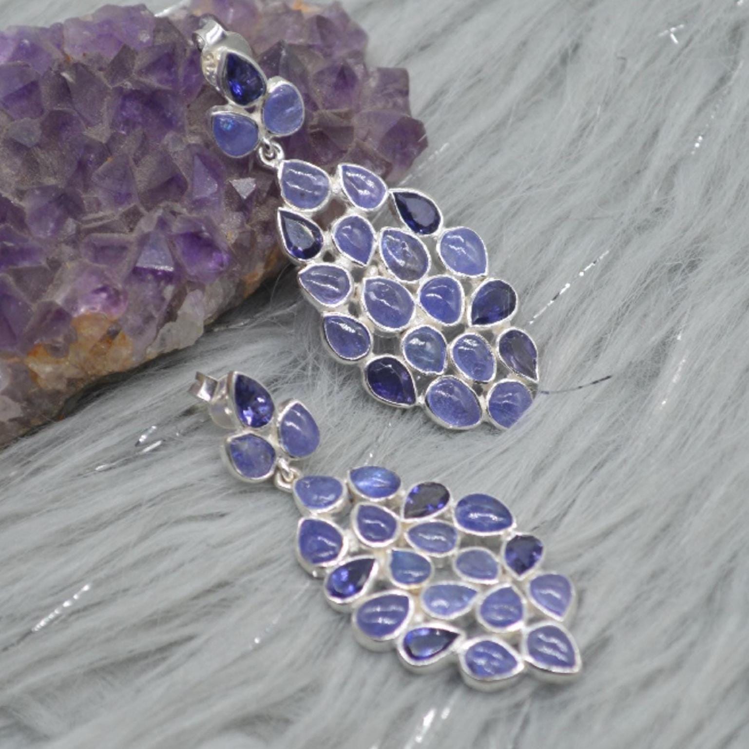 Iolite, Tanzanite Dangle Silver Earrings, Blue Gemstone Earrings, December Birthstone, Tanzanite Jewelry For Her, Unique Handmade Gift