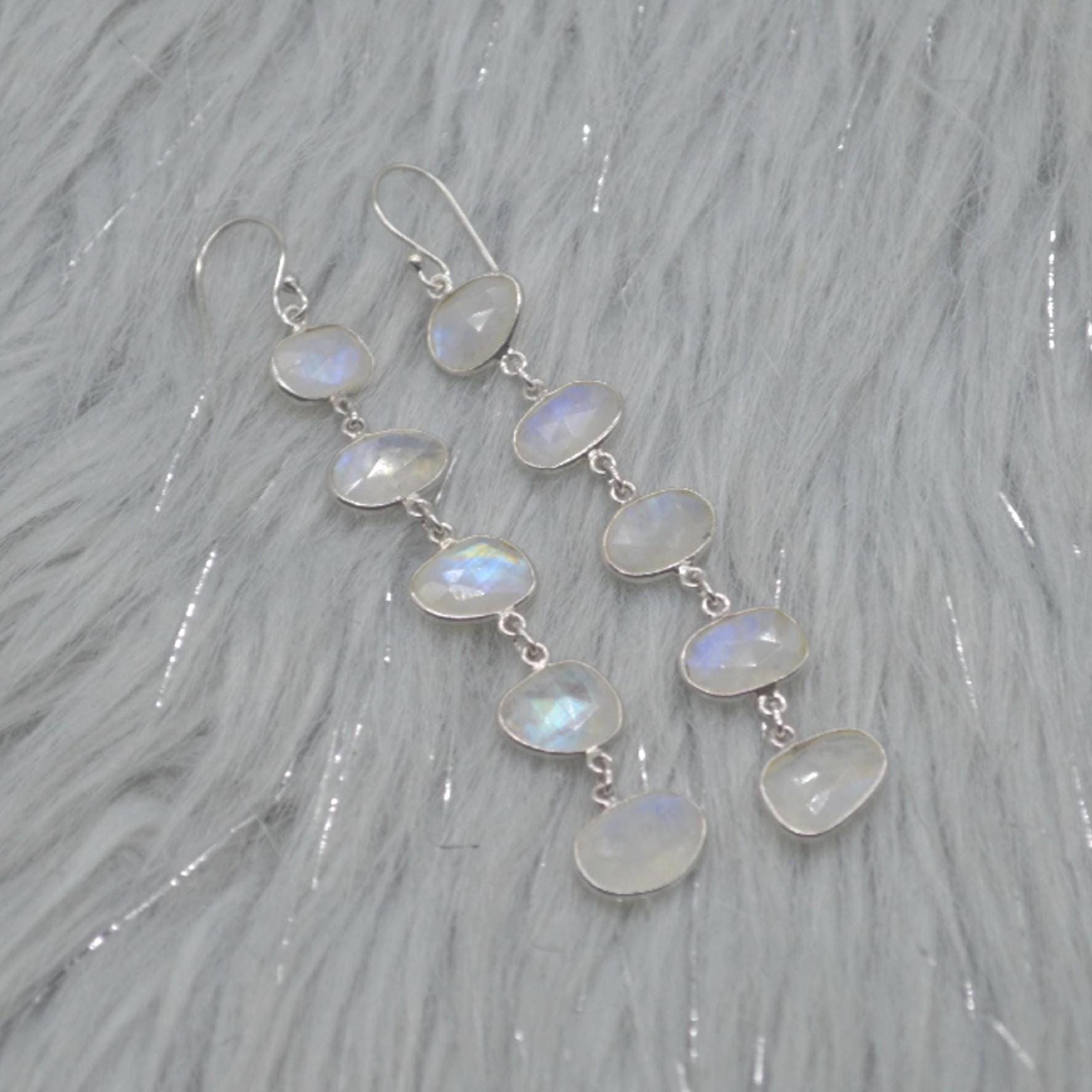 Rainbow Moonstone Sterling Silver Earrings, Moonstone Jewelry, Long Dangle Drop Earrings, Unique Handmade Gemstone Earrings, Gifts For Her