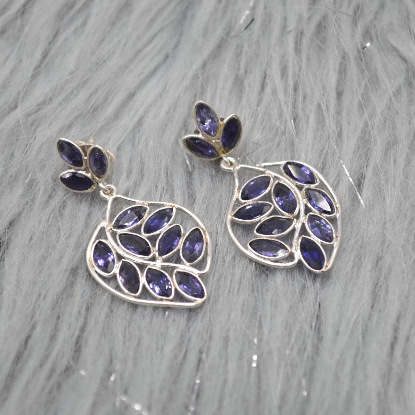 Iolite Sterling Silver Dangle Earrings, Iolite Drop Earrings, Iolite Jewelry, Purple Gemstone Earrings, Gifts For Her