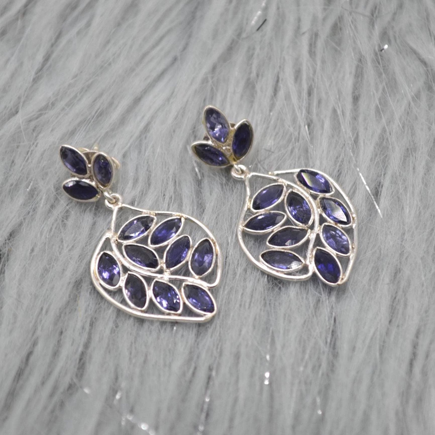 Iolite Sterling Silver Dangle Earrings, Iolite Drop Earrings, Iolite Jewelry, Purple Gemstone Earrings, Gifts For Her