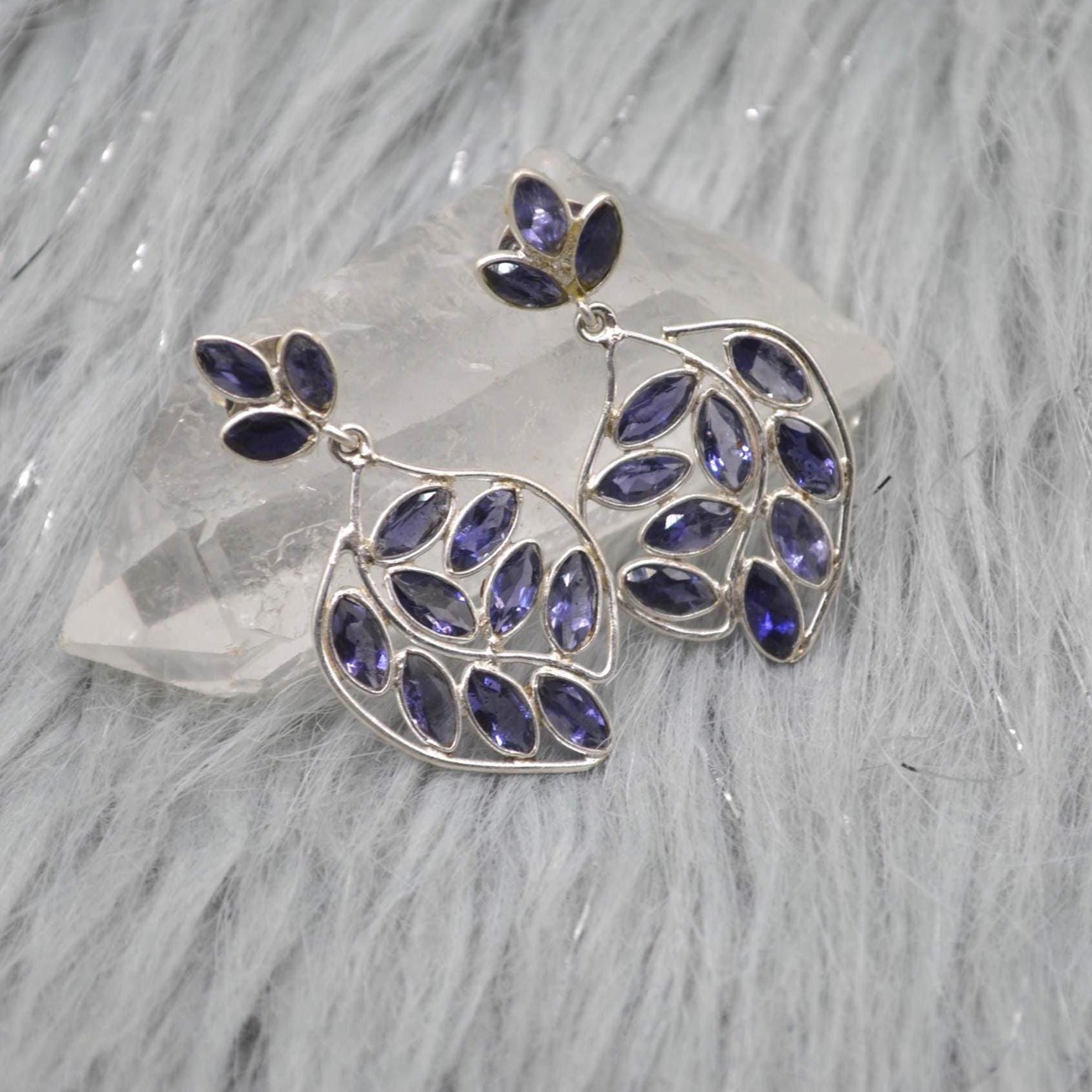 Iolite Sterling Silver Dangle Earrings, Iolite Drop Earrings, Iolite Jewelry, Purple Gemstone Earrings, Gifts For Her