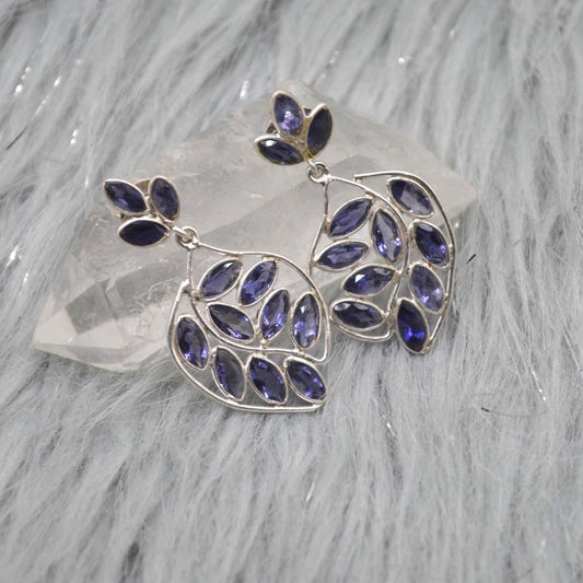 Iolite Sterling Silver Dangle Earrings, Iolite Drop Earrings, Iolite Jewelry, Purple Gemstone Earrings, Gifts For Her