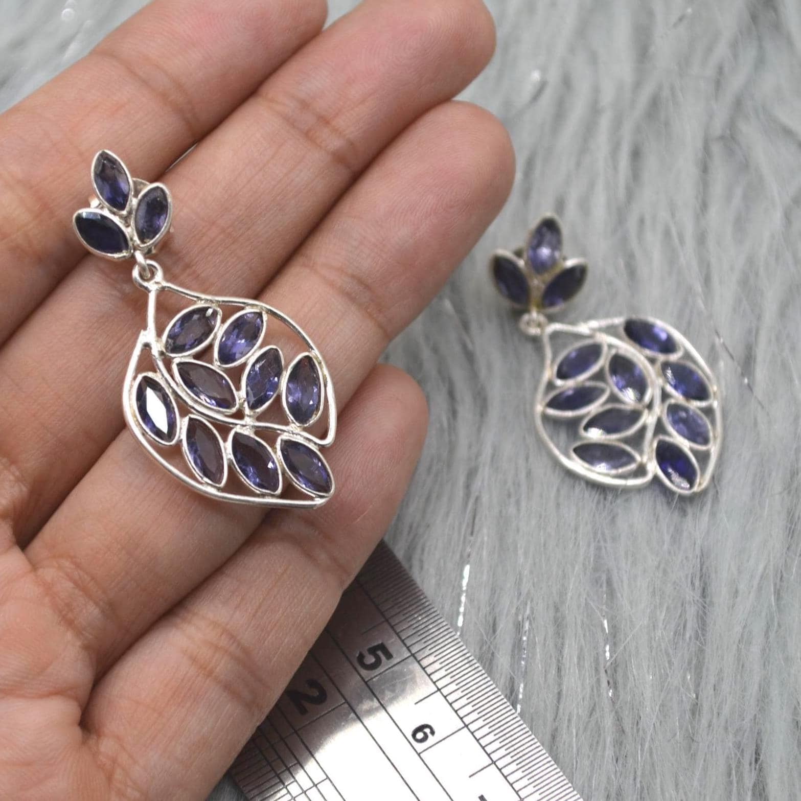 Iolite Sterling Silver Dangle Earrings, Iolite Drop Earrings, Iolite Jewelry, Purple Gemstone Earrings, Gifts For Her
