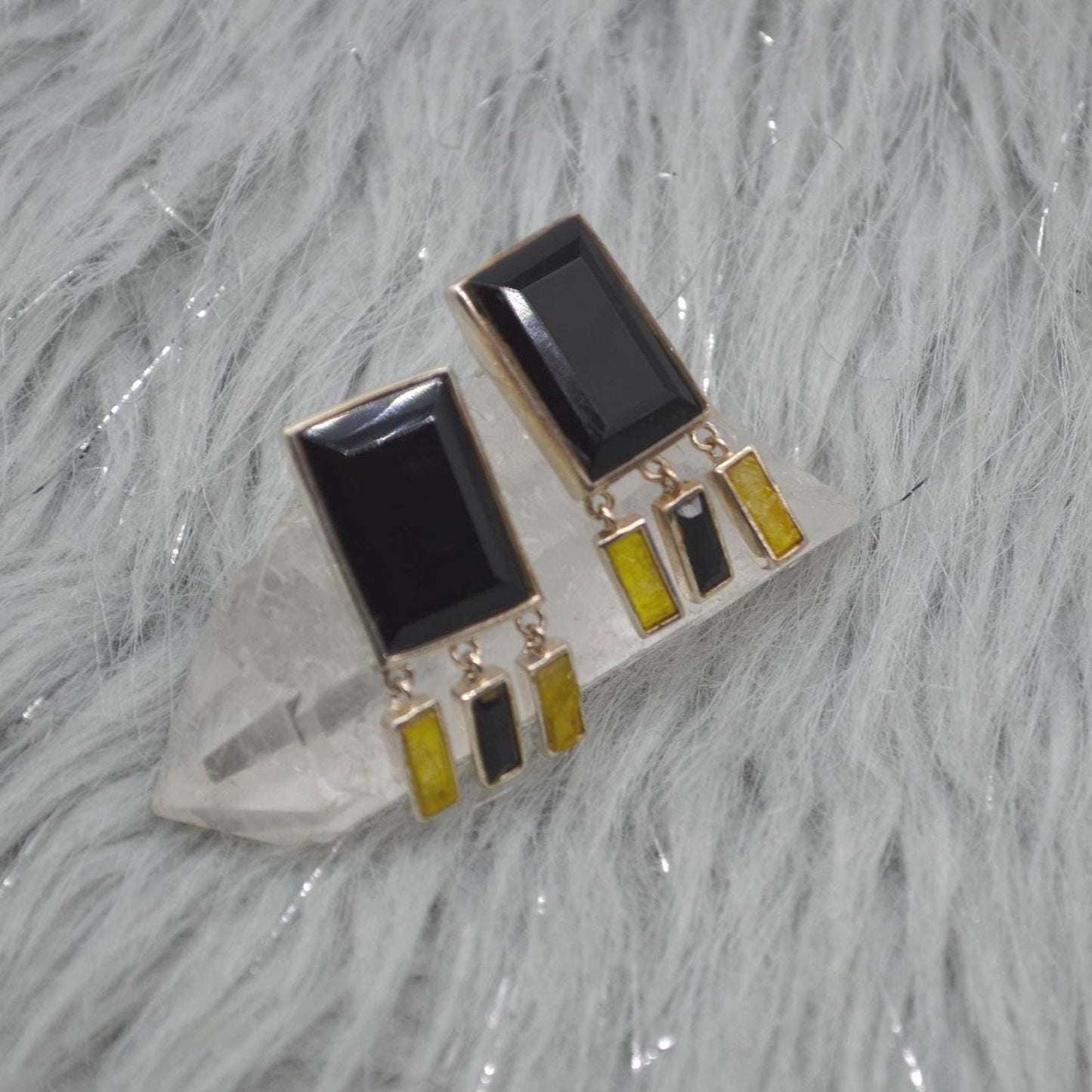 Black Onyx, Raw Sapphire Sterling Silver Earrings, Yellow Sapphire Earrings, Onyx Jewelry, September Birthstone, Gemstone Earrings For Women