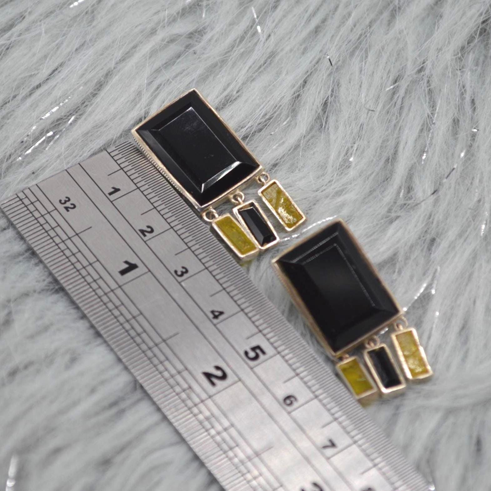 Black Onyx, Raw Sapphire Sterling Silver Earrings, Yellow Sapphire Earrings, Onyx Jewelry, September Birthstone, Gemstone Earrings For Women