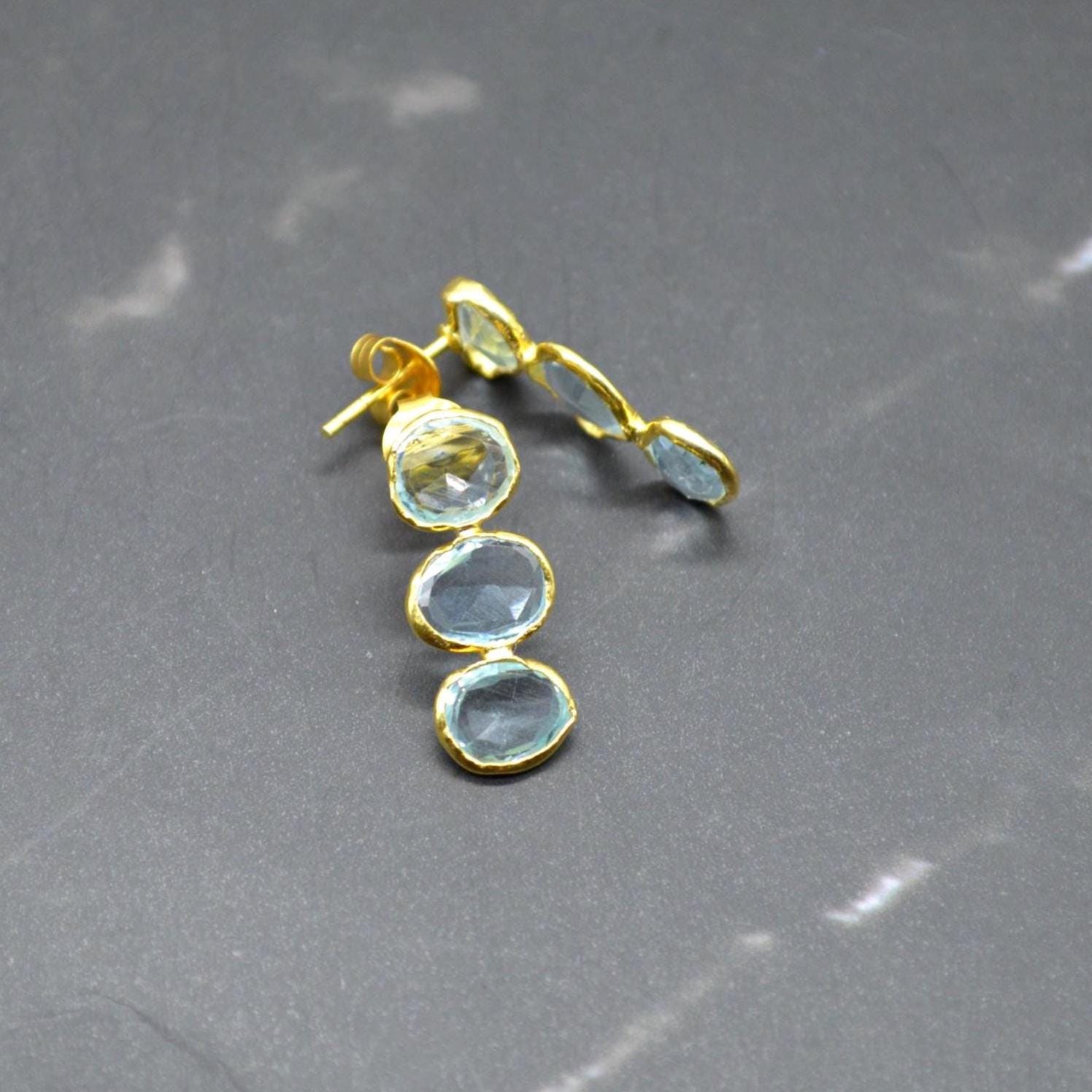 Blue Topaz Drop Earrings, Gold Plated Sterling Silver Earrings, December Birthstone, Blue Topaz Jewelry, Blue Gemstone, Gift For Her