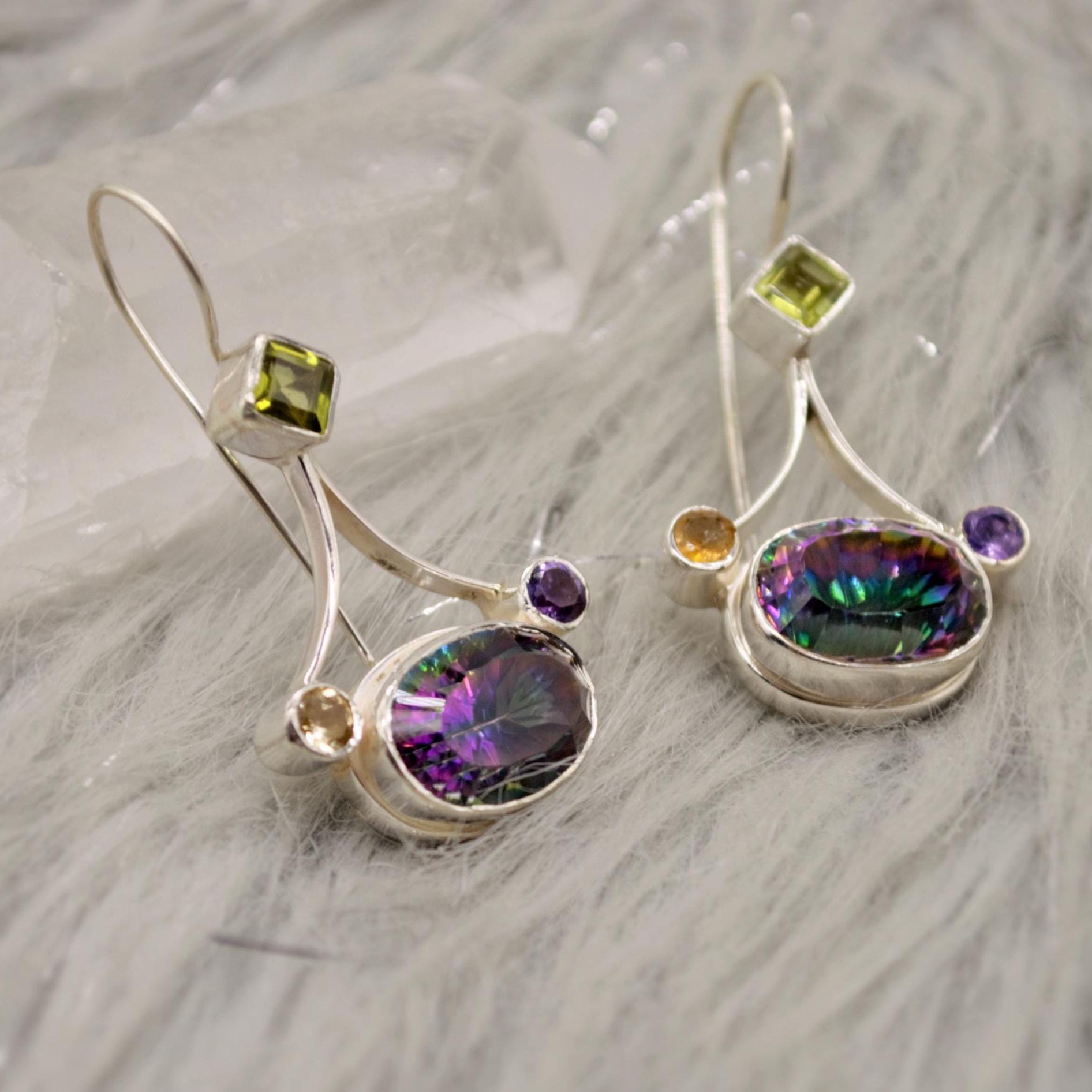 Mystic Topaz Earrings with Peridot, Amethyst, Citrine, Sterling Silver Earrings, Drop Earrings, December Birthstone, Birthday Gifts For Her