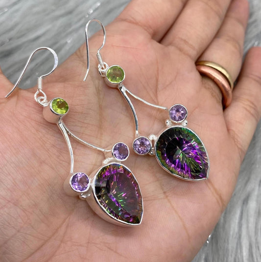 Mystic Topaz Earrings with Peridot, Amethyst, Citrine, Sterling Silver Earrings, Drop Earrings, December Birthstone, Birthday Gifts For Her