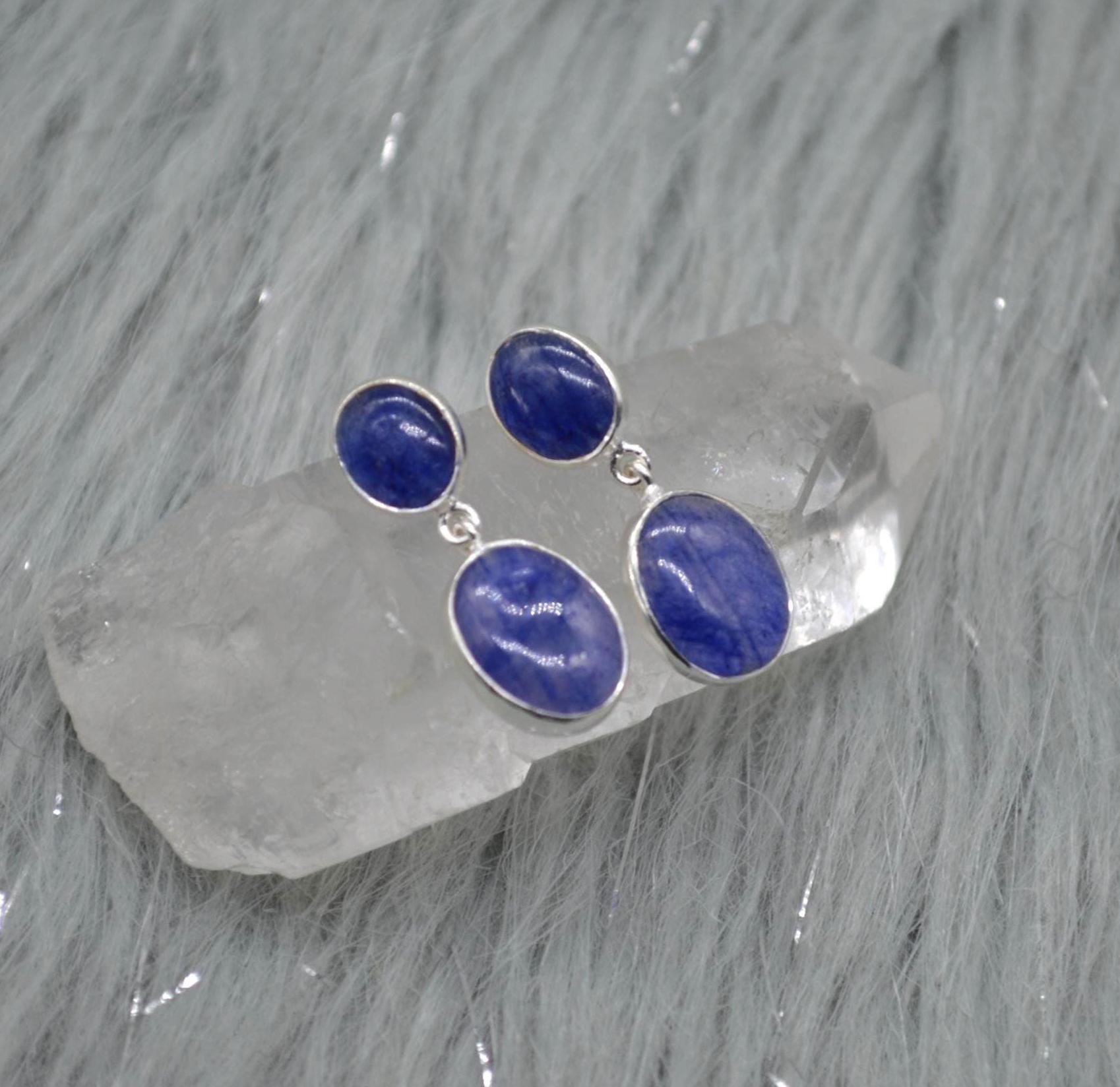 Blue Sapphire Sterling Silver Drop Earrings: September Birthstone